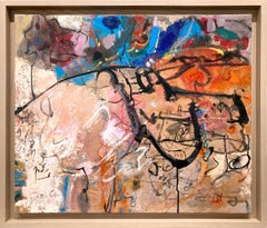 "Buddah's Birthday" Colorful Mixed Media Abstract Expressionist Painting Framed