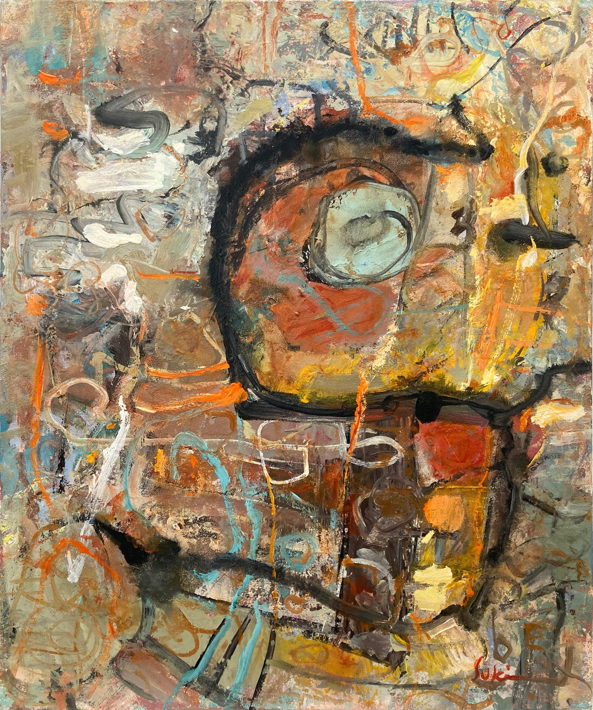 Suki Maguire Abstract Painting - "Nature and Human Relation-ships" Mixed Media Abstract Expressionist Painting