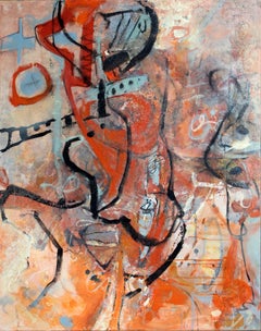 "Nature and Human Relationship – 50F" Abstract Expressionist Colorful Painting