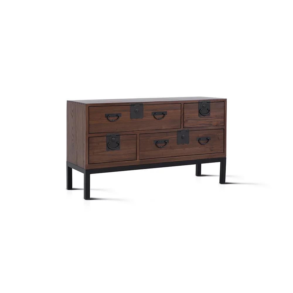 Elegant, durable and versatile, the Sukiya presents storage solutions steeped in traditional Japanese tea house aesthetics. Featuring several drawers for utility and organization, this Tansu embodies traditional Japanese Design with a modern