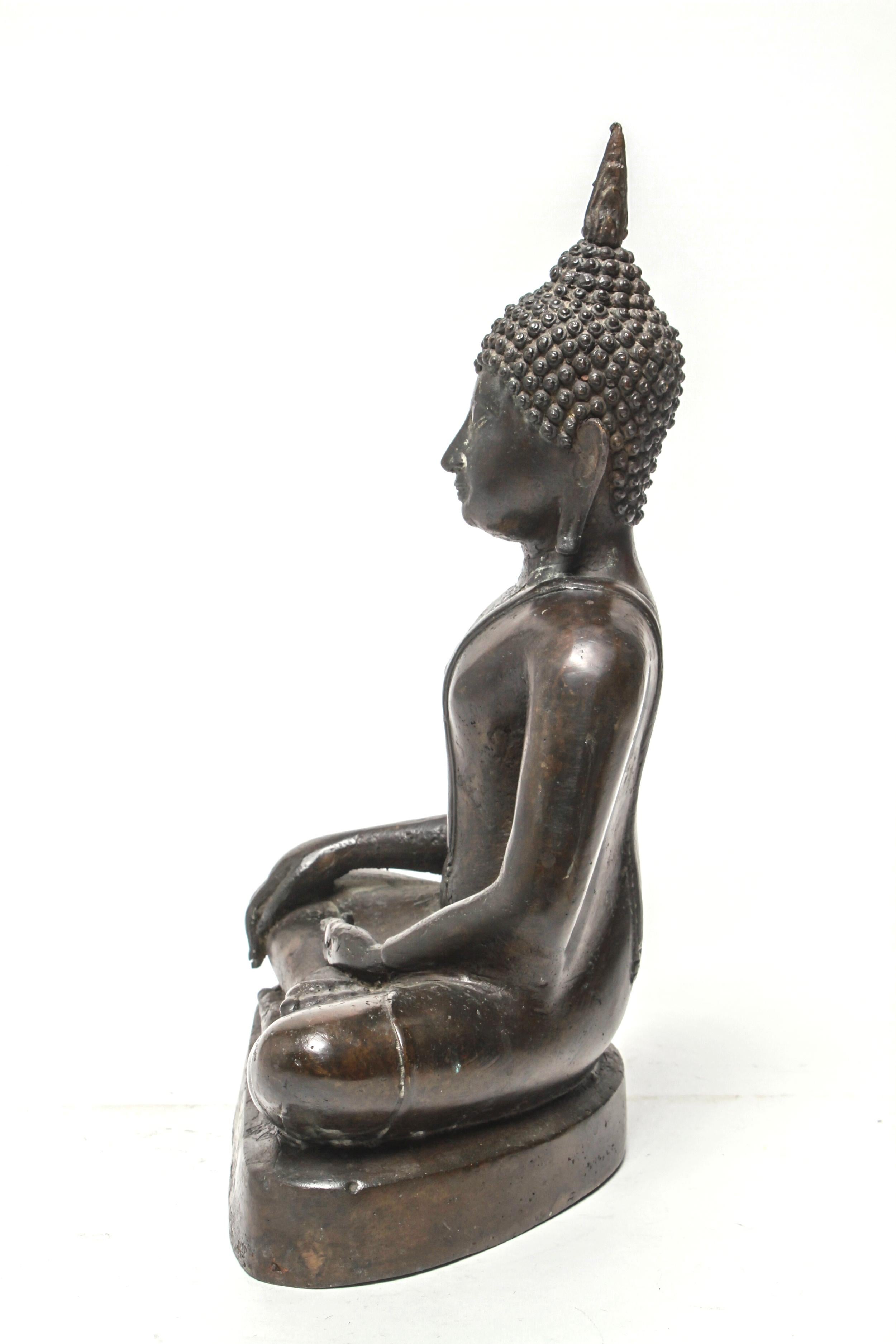 20th Century Sukothai Style Thai Bronze Seated Buddha