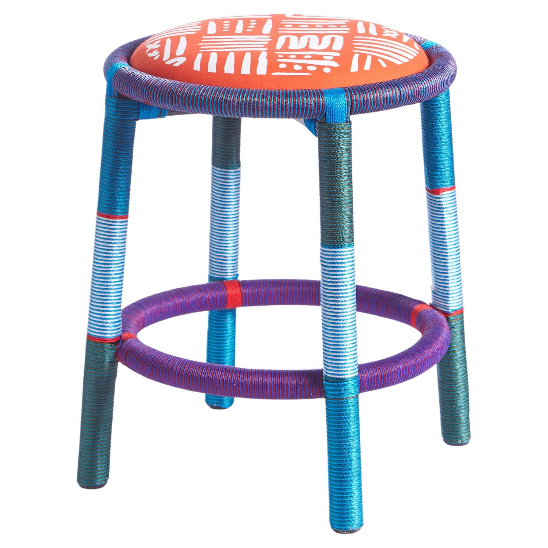 Sukpha, Rattan Stool 'Blue, Green' For Sale