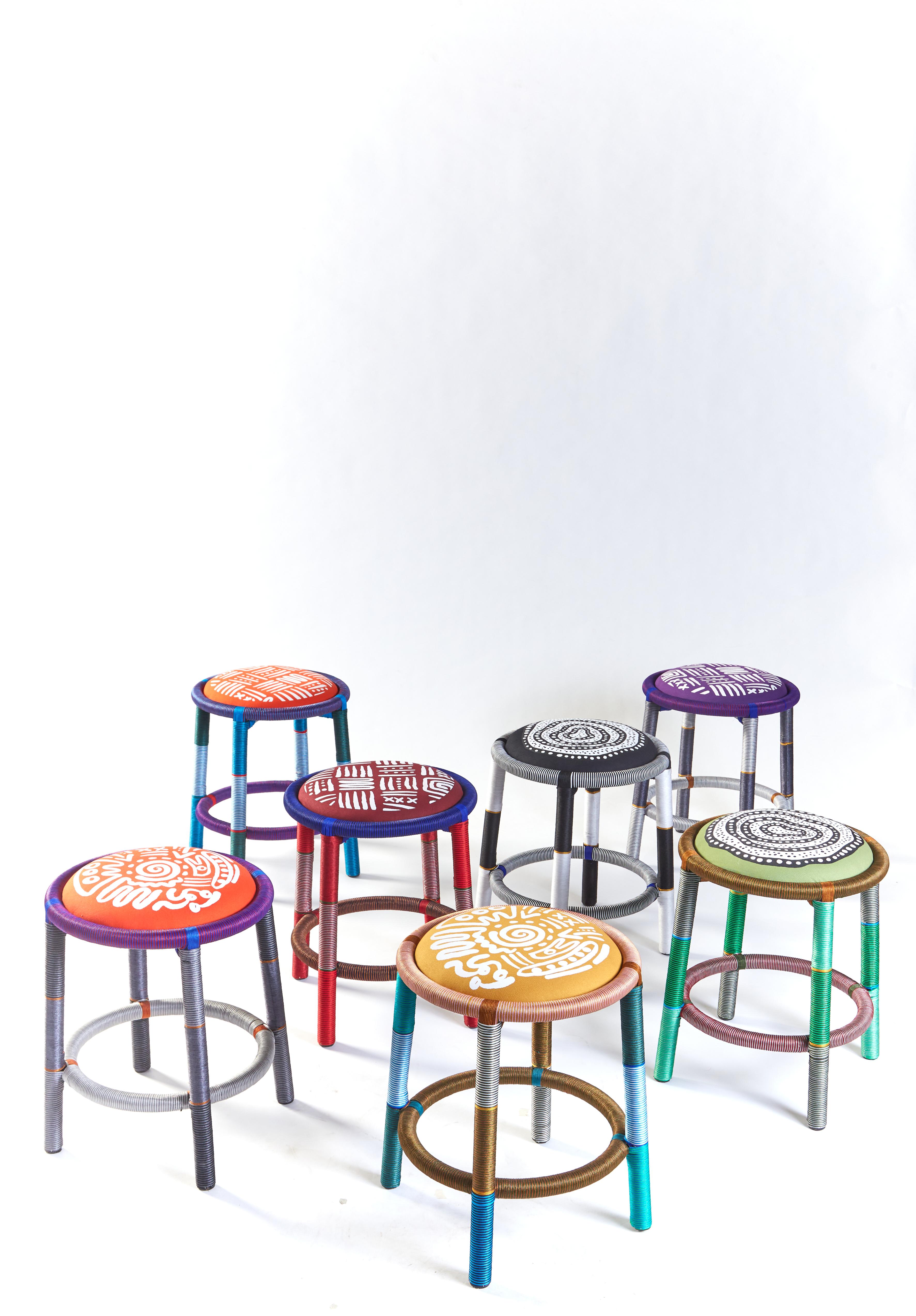 Sukpha, Rattan Stool (Pink, blue, brown) In New Condition For Sale In Bangkok, TH