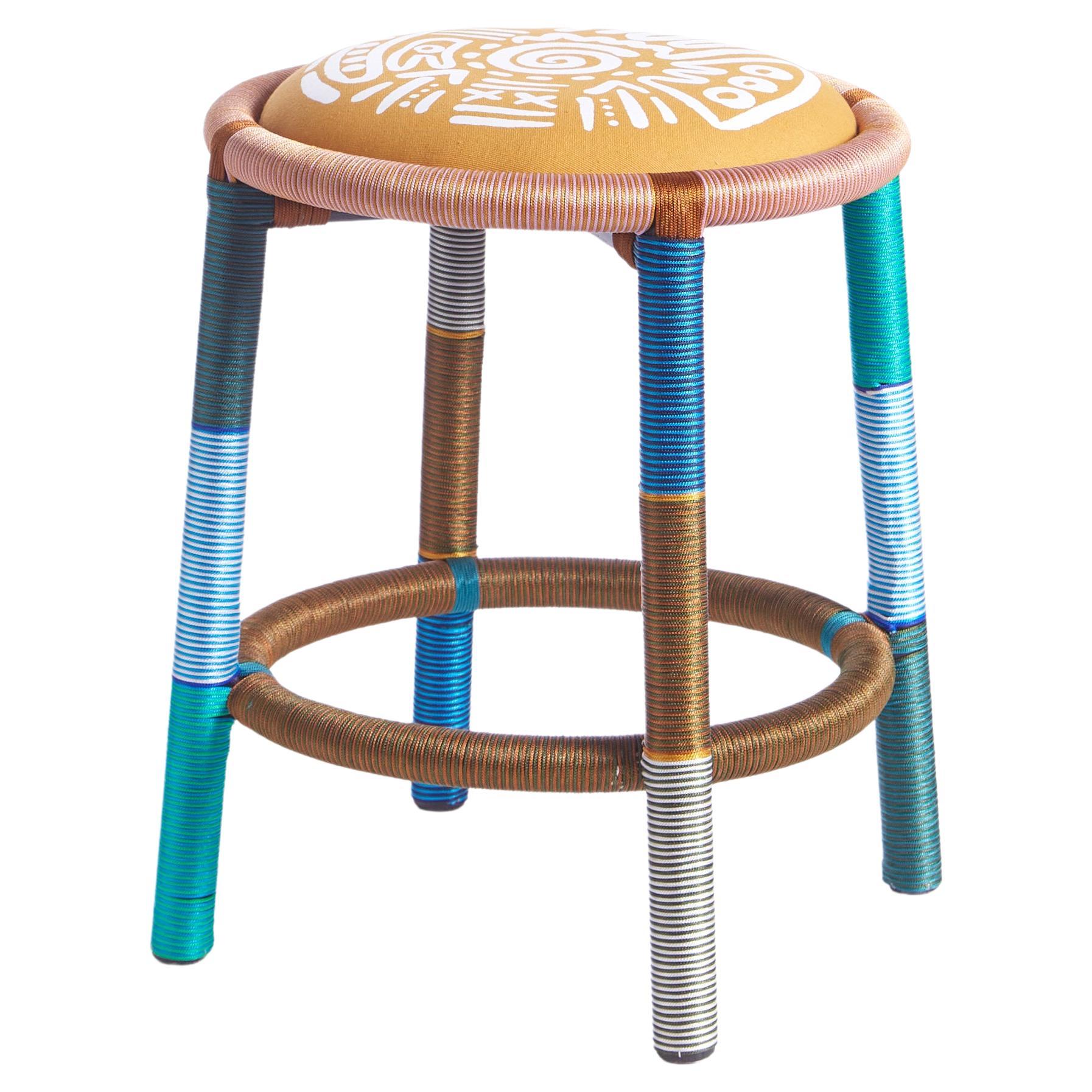 Sukpha, Rattan Stool (Pink, blue, brown) For Sale