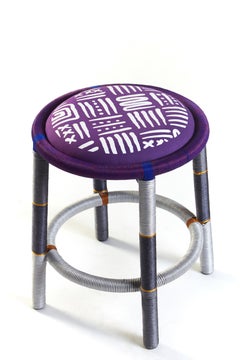 Sukpha, Rattan Stool 'Gray, Purple'