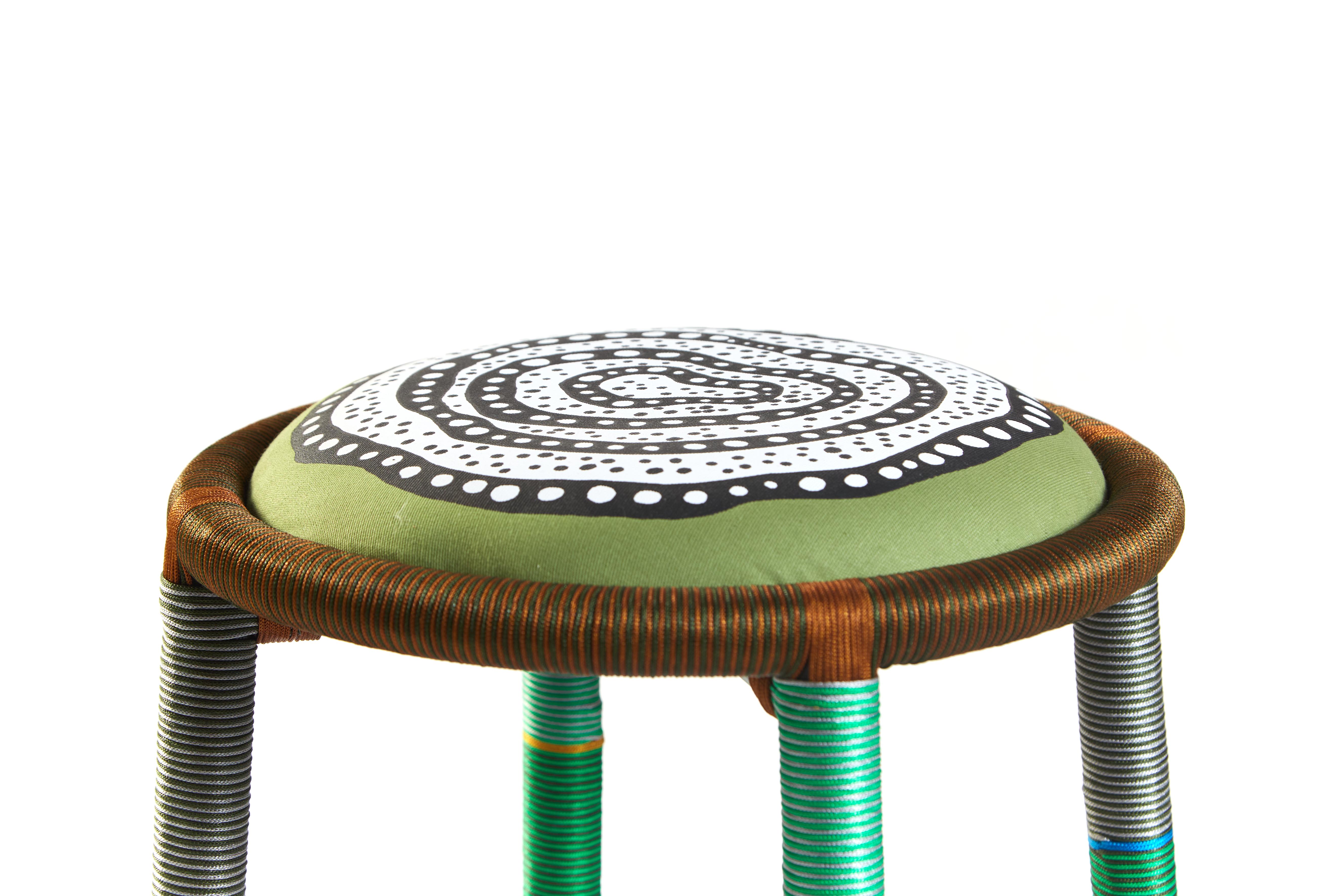 Contemporary Sukpha, Rattan Stool 'Green' For Sale