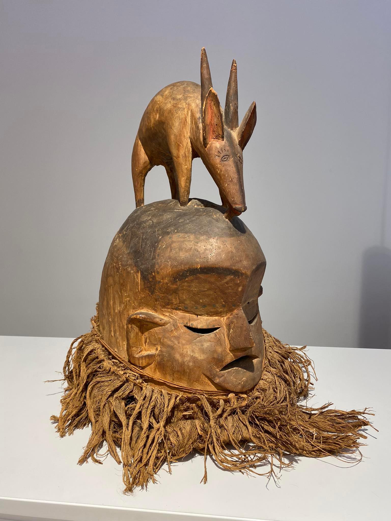 Congolese Suku helmet mask with antilope DR Congo ca 1930 For Sale