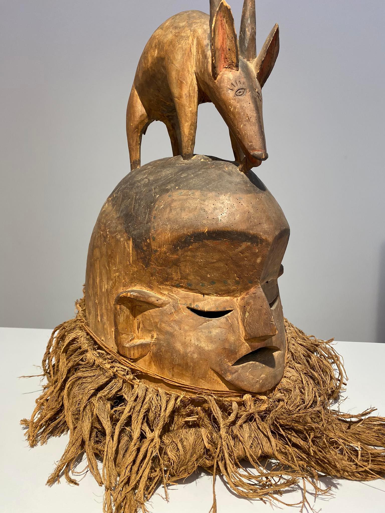20th Century Suku helmet mask with antilope DR Congo ca 1930 For Sale