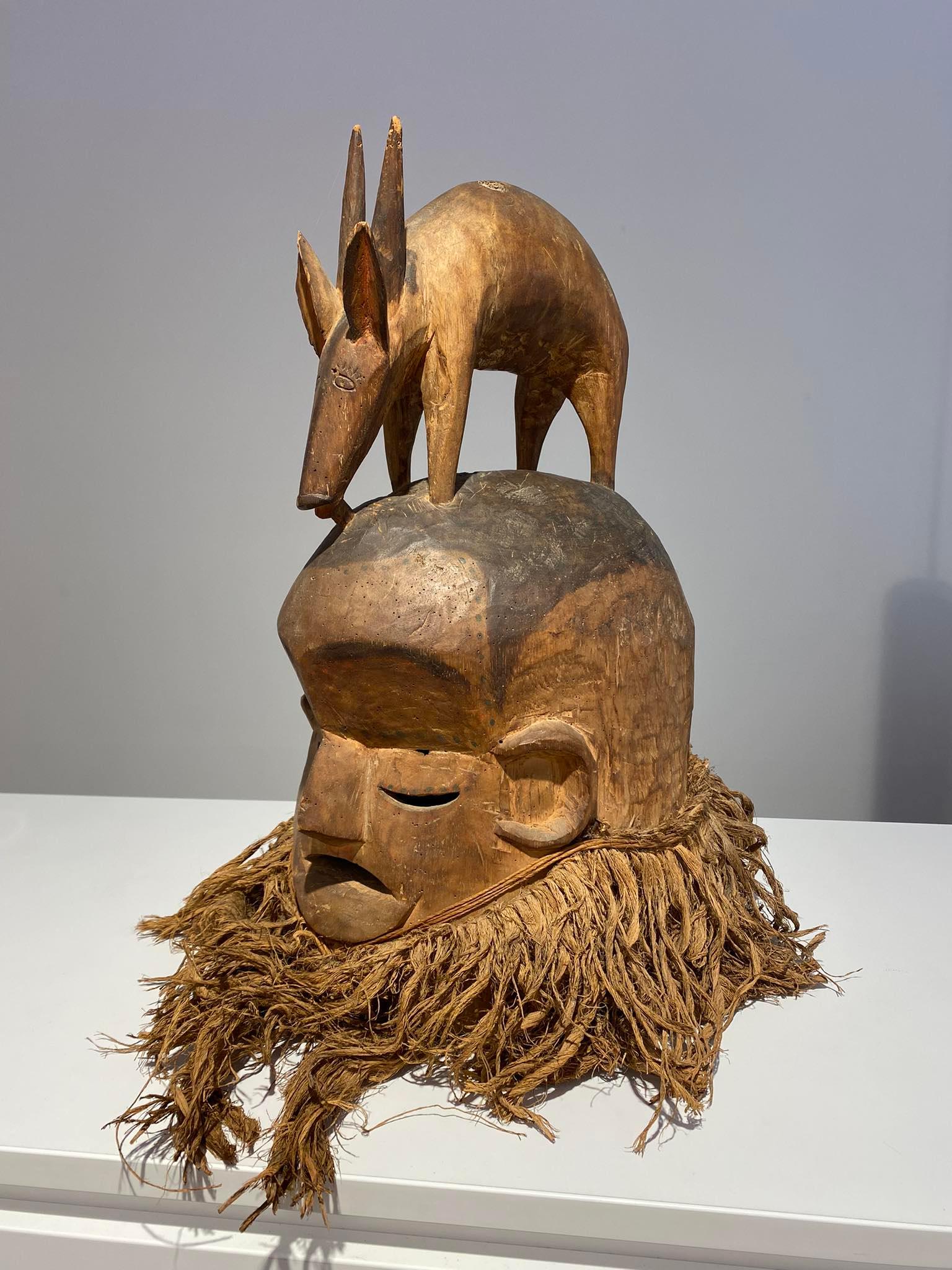 Suku helmet mask with antilope DR Congo ca 1930 For Sale 2