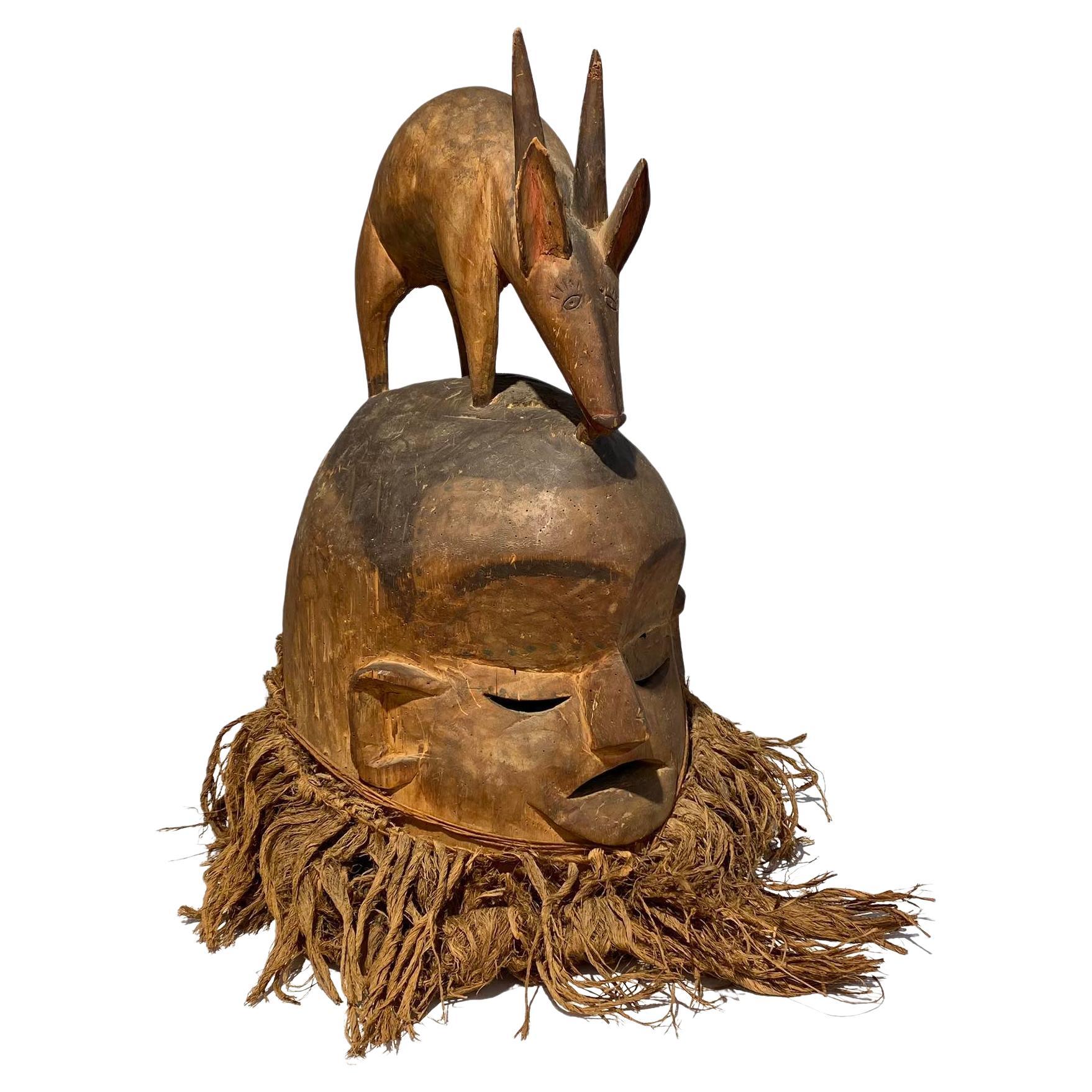 Suku helmet mask with antilope DR Congo ca 1930