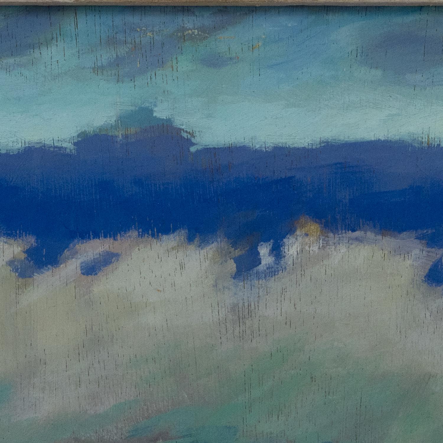 Pintura abstracta oceánica azul-verde sobre madera con pinceladas texturizadas - 
