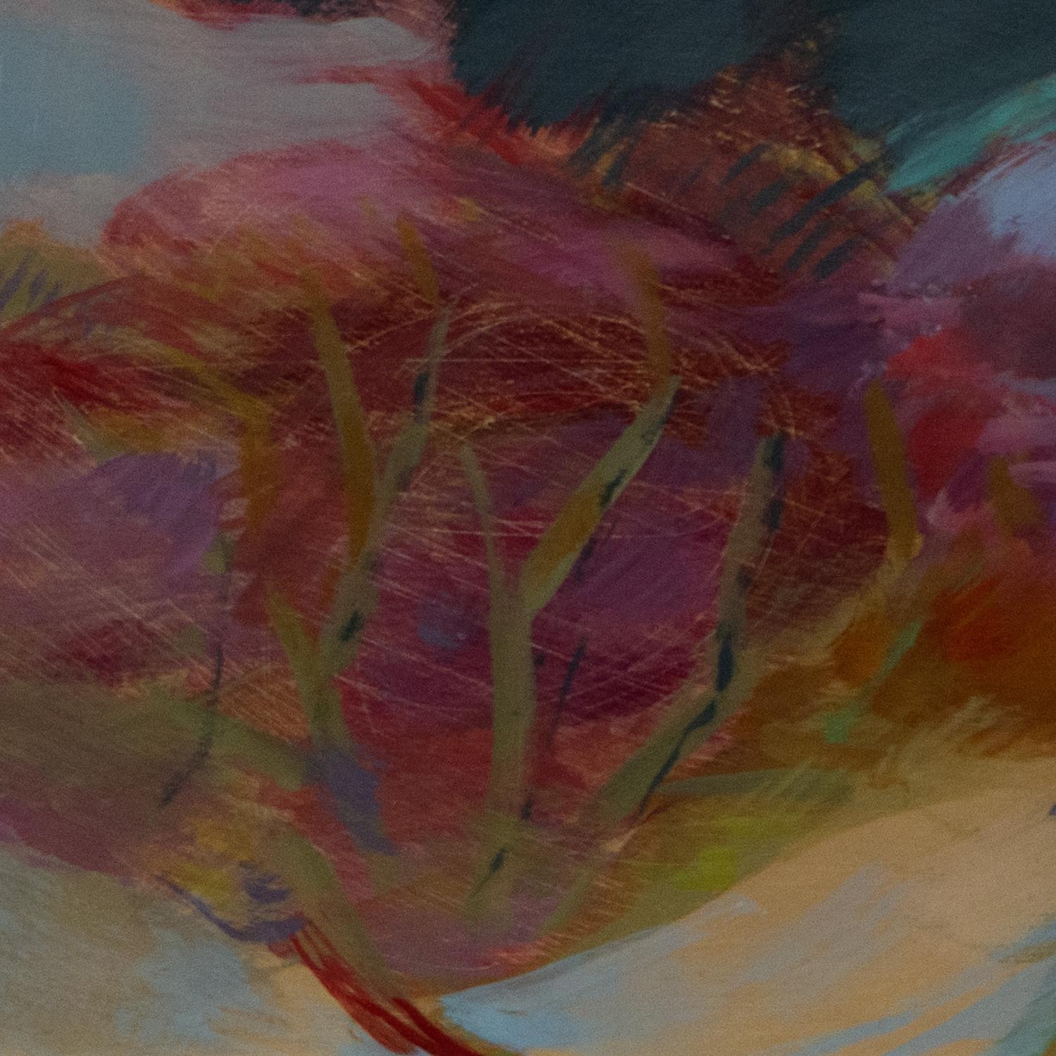 Lebendiges abstraktes Fischgemälde in Öl auf Holz - Gerahmtes Marine-Kunstwerk (Braun), Abstract Painting, von Sula Repani