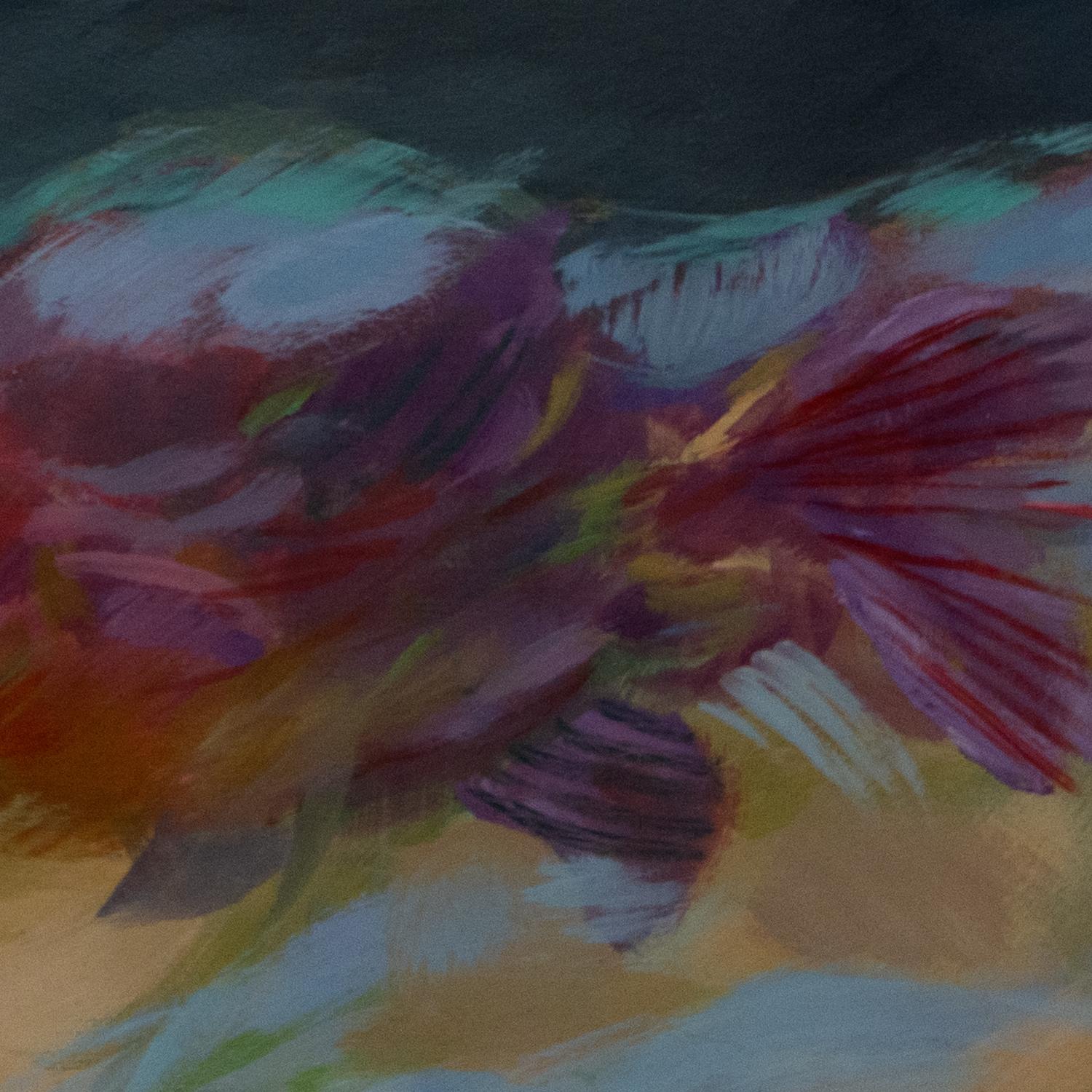 Lebendiges abstraktes Fischgemälde in Öl auf Holz - Gerahmtes Marine-Kunstwerk im Angebot 2