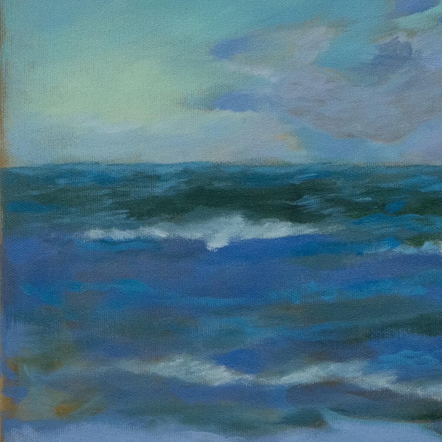 Surreale immersione nell'oceano - Pittura figurativa femminile in un paesaggio costiero da sogno in vendita 3