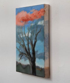 Symbolic Landscape with Bare Tree and Fiery Cloud Oil Contemporary Nature