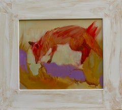 Fox Framed Oil Painting on Prepared Cardboard, Contemporary Animal Portrait