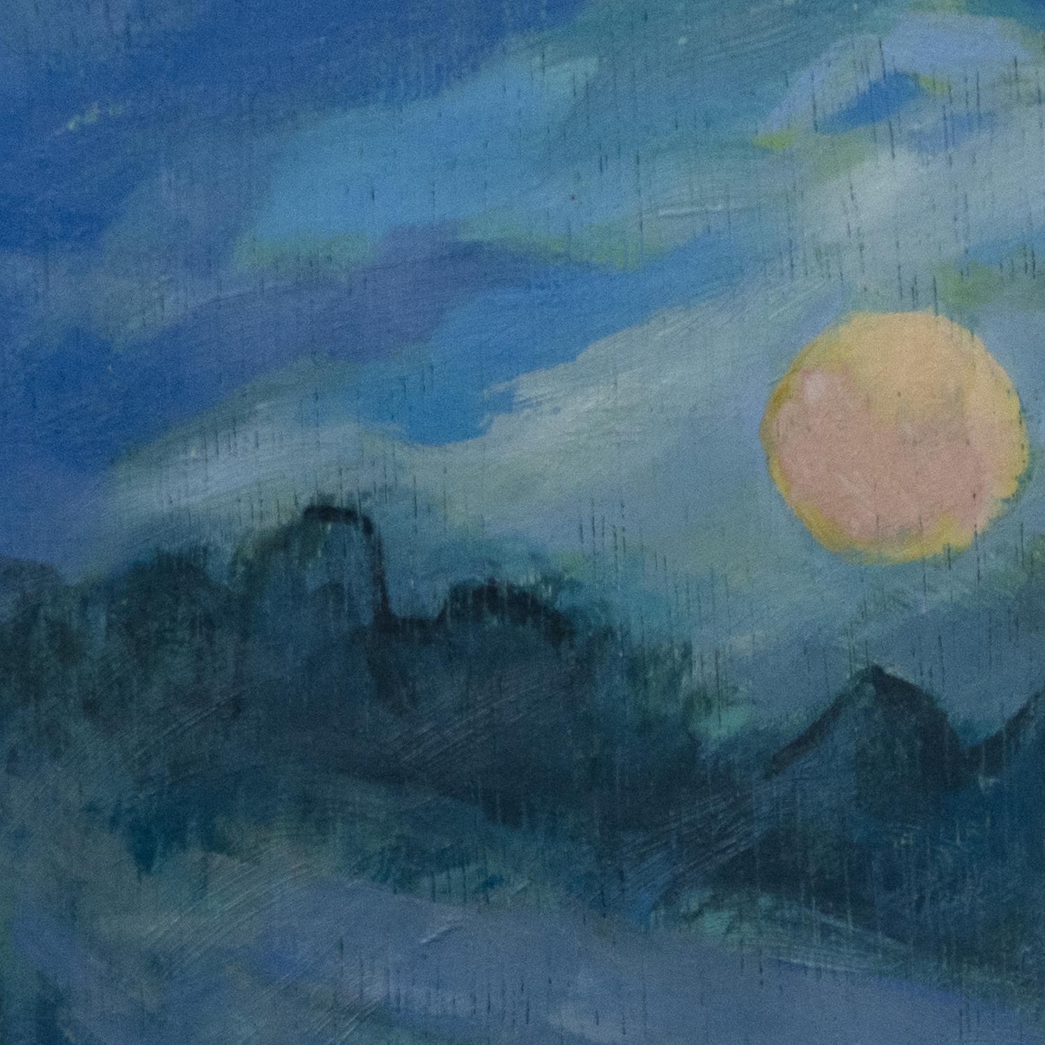 Luna piena - 2022, Olio su pannello di legno, Paesaggio notturno contemporaneo in vendita 3