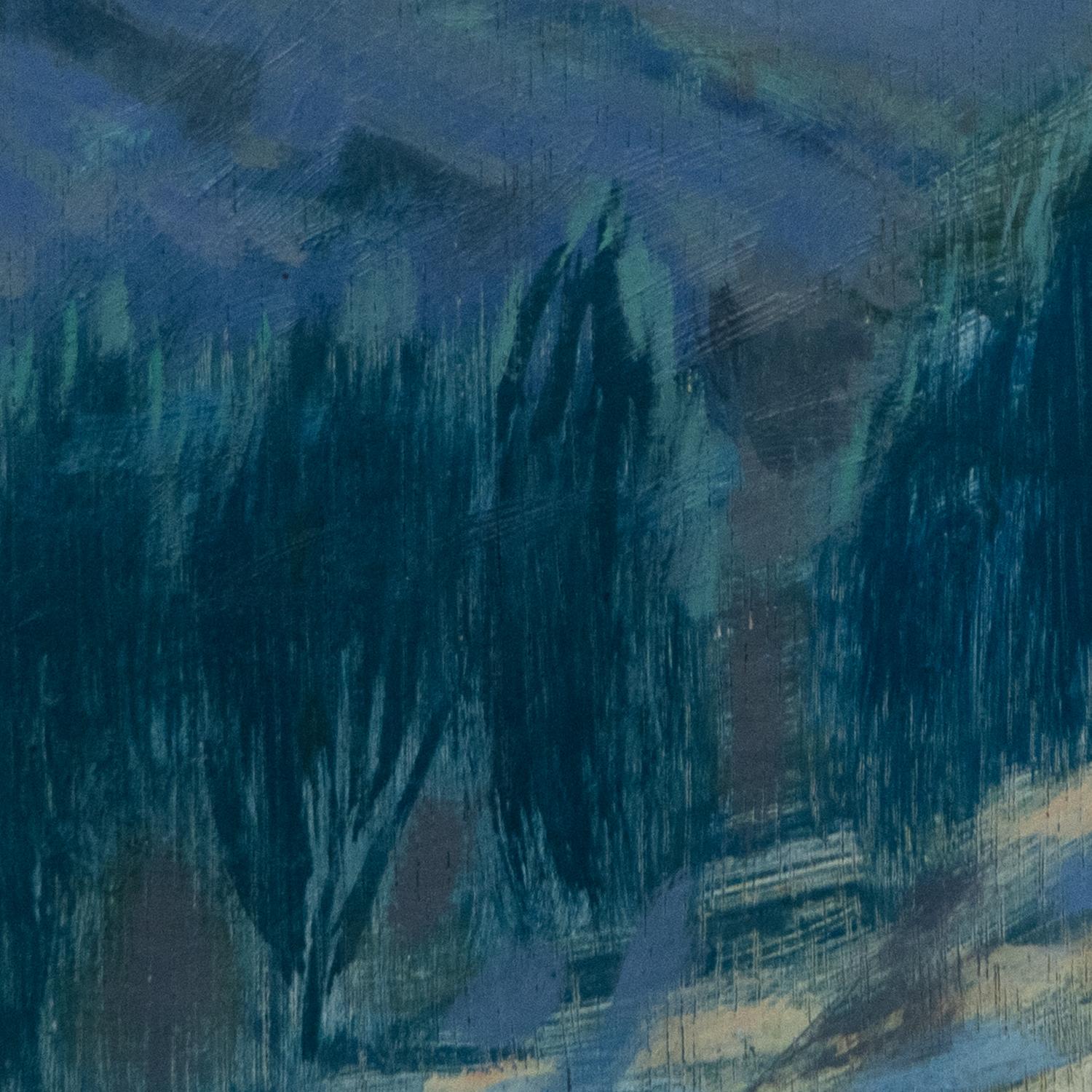 Luna piena - 2022, Olio su pannello di legno, Paesaggio notturno contemporaneo in vendita 4