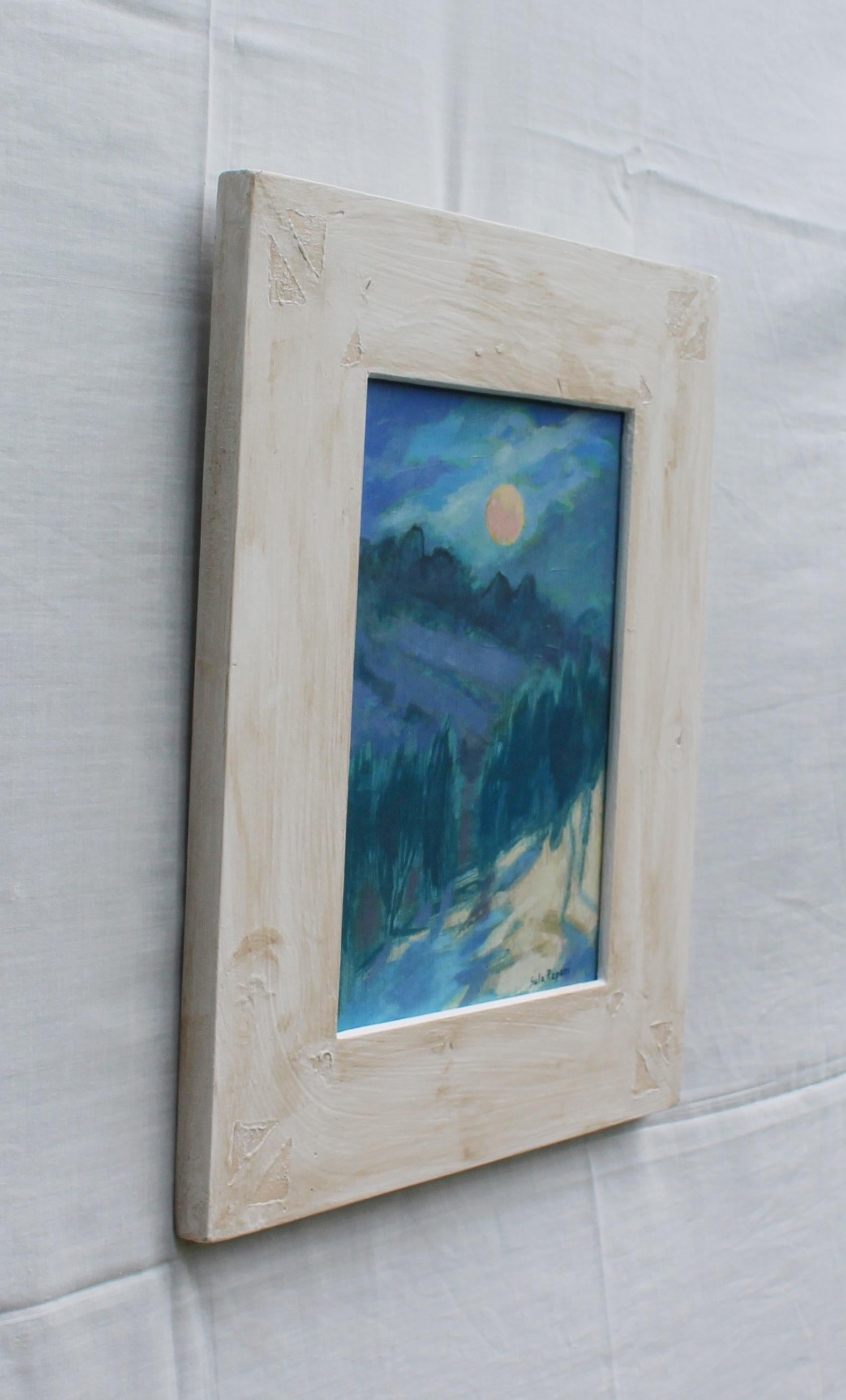 Luna piena - 2022, Olio su pannello di legno, Paesaggio notturno contemporaneo - Painting di Sula Repani
