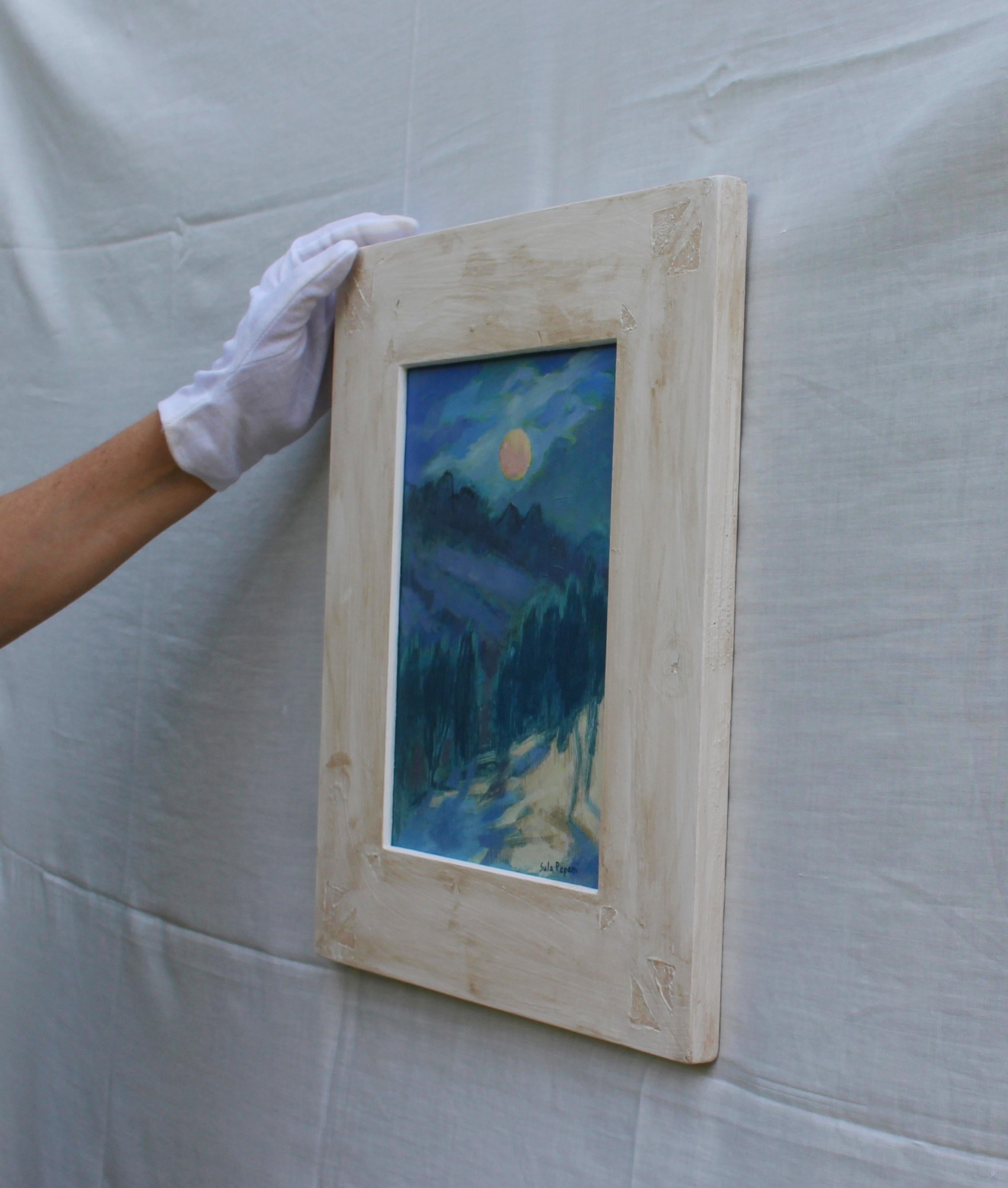 Luna piena - 2022, Olio su pannello di legno, Paesaggio notturno contemporaneo - Painting Contemporaneo di Sula Repani