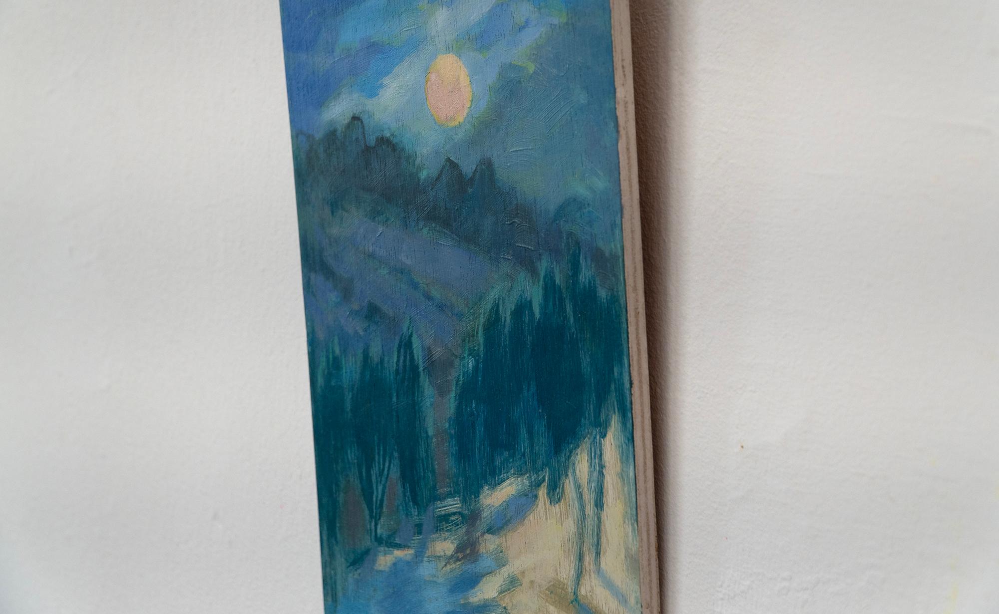 Luna piena - 2022, Olio su pannello di legno, Paesaggio notturno contemporaneo in vendita 1