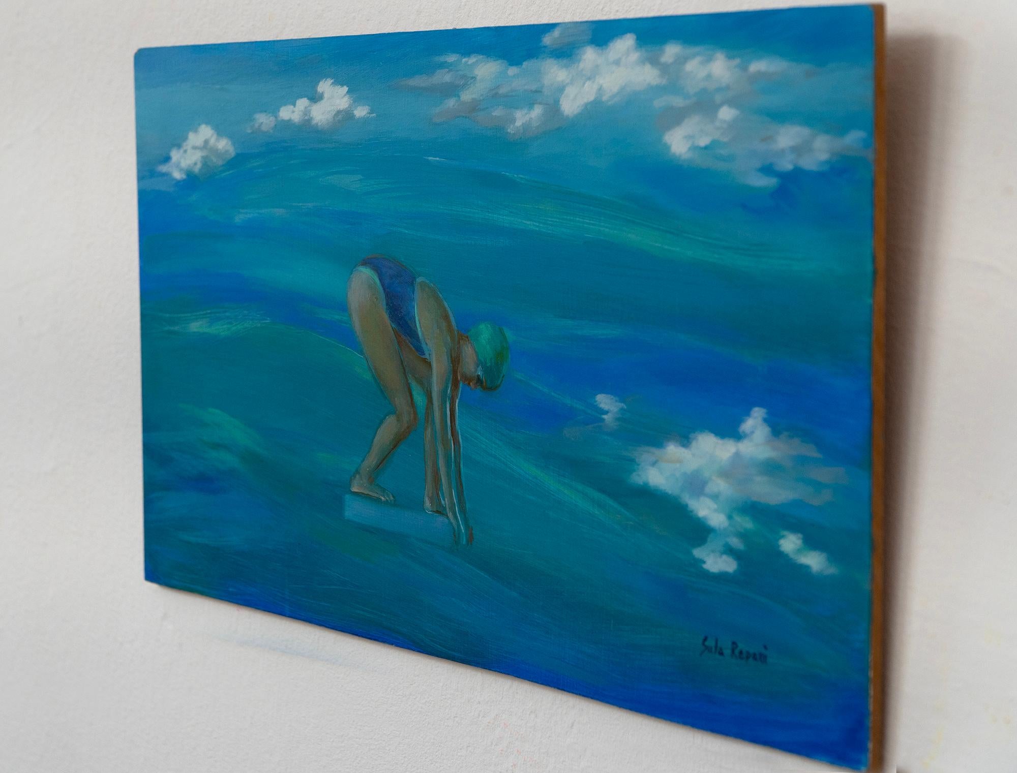 Juste avant l'inversion, 2022, huile sur panneau de bois, peinture figurative contemporaine. en vente 6