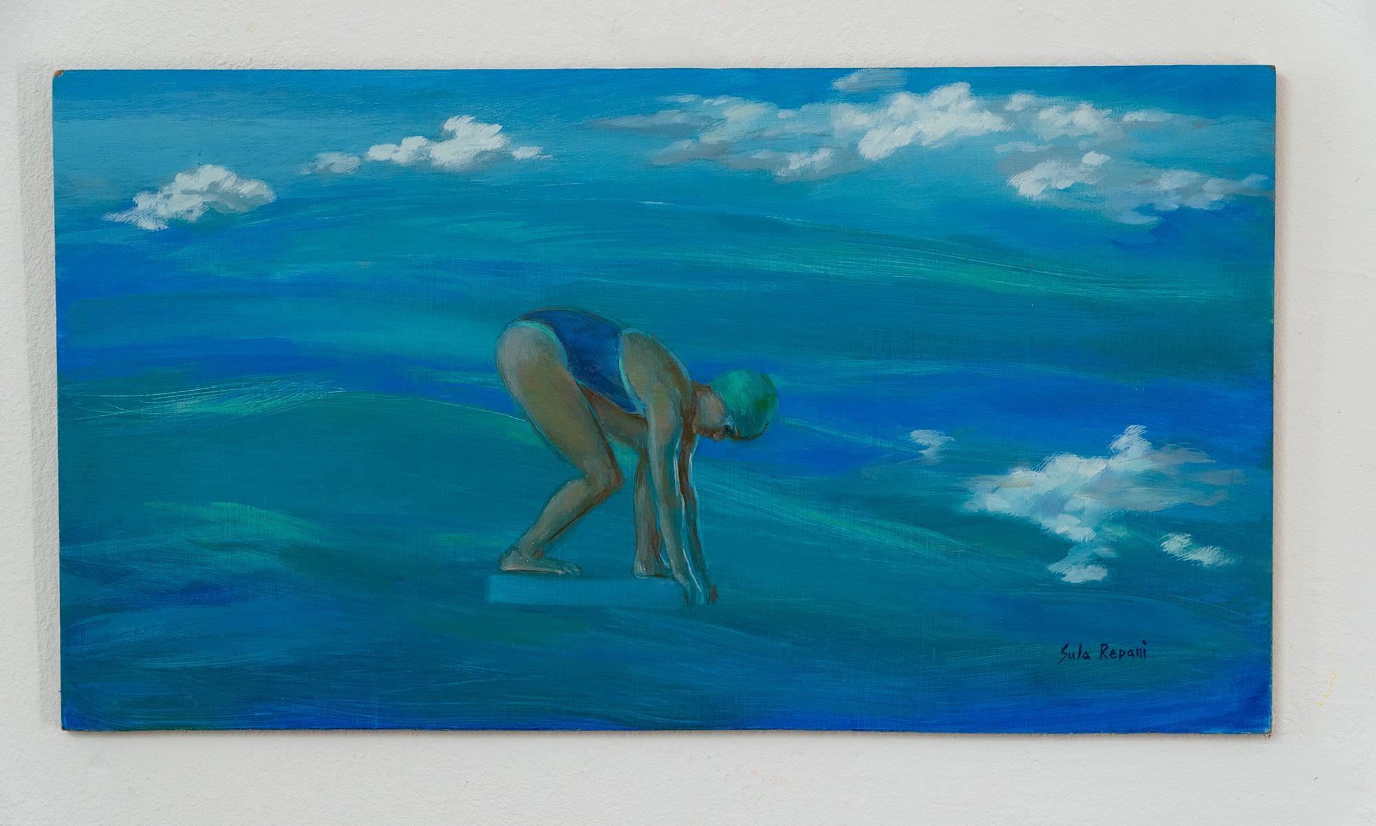 Juste avant l'inversion, 2022, huile sur panneau de bois, peinture figurative contemporaine. en vente 7