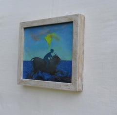 Mediterranean Coastal Figurative Oil Painting Nude Riding Bull Blue Seascape