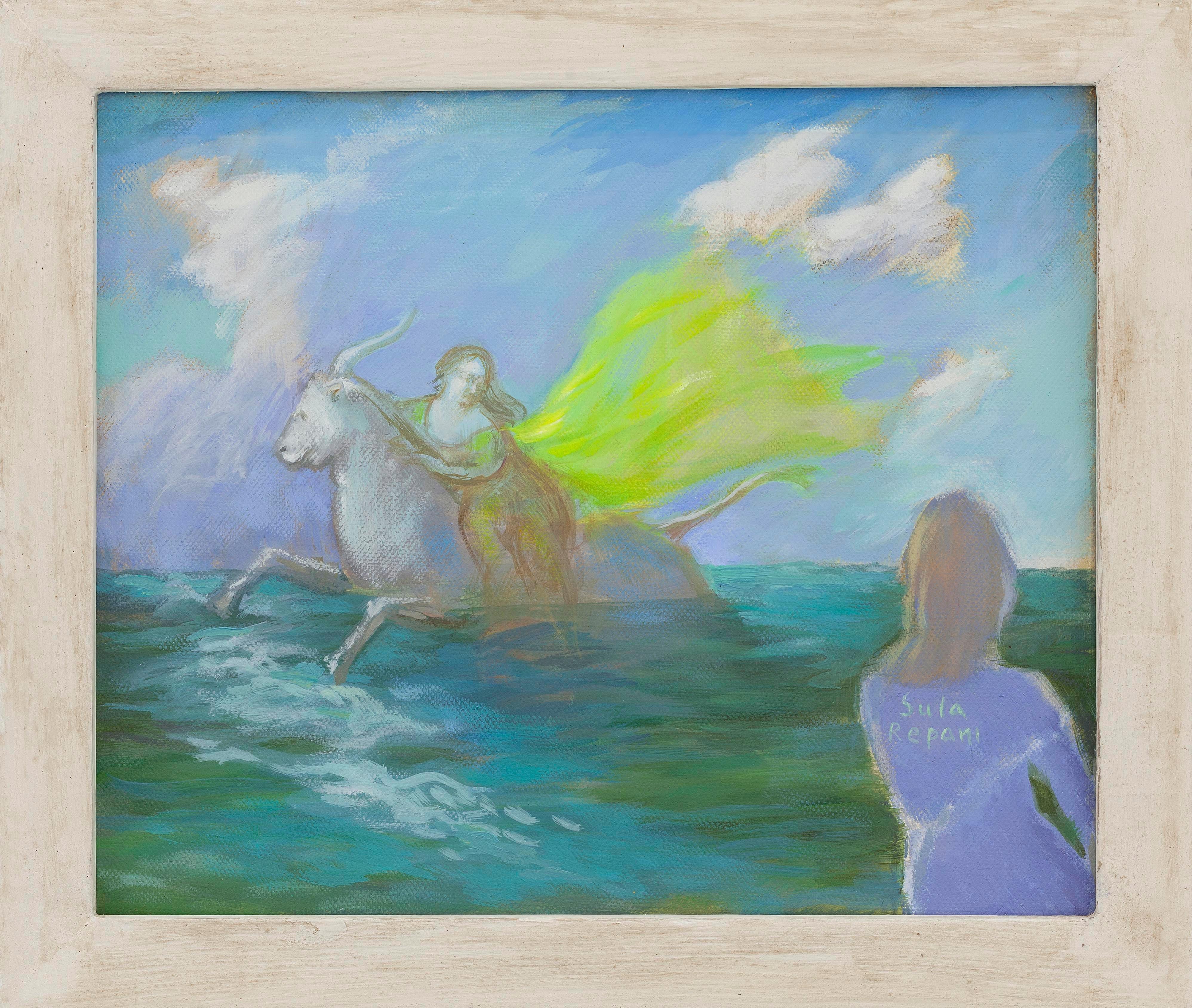 Mythologische Seeszene in Öl mit Stier und weiblicher Figur. Der Raub von Europa Zwei – Painting von Sula Repani