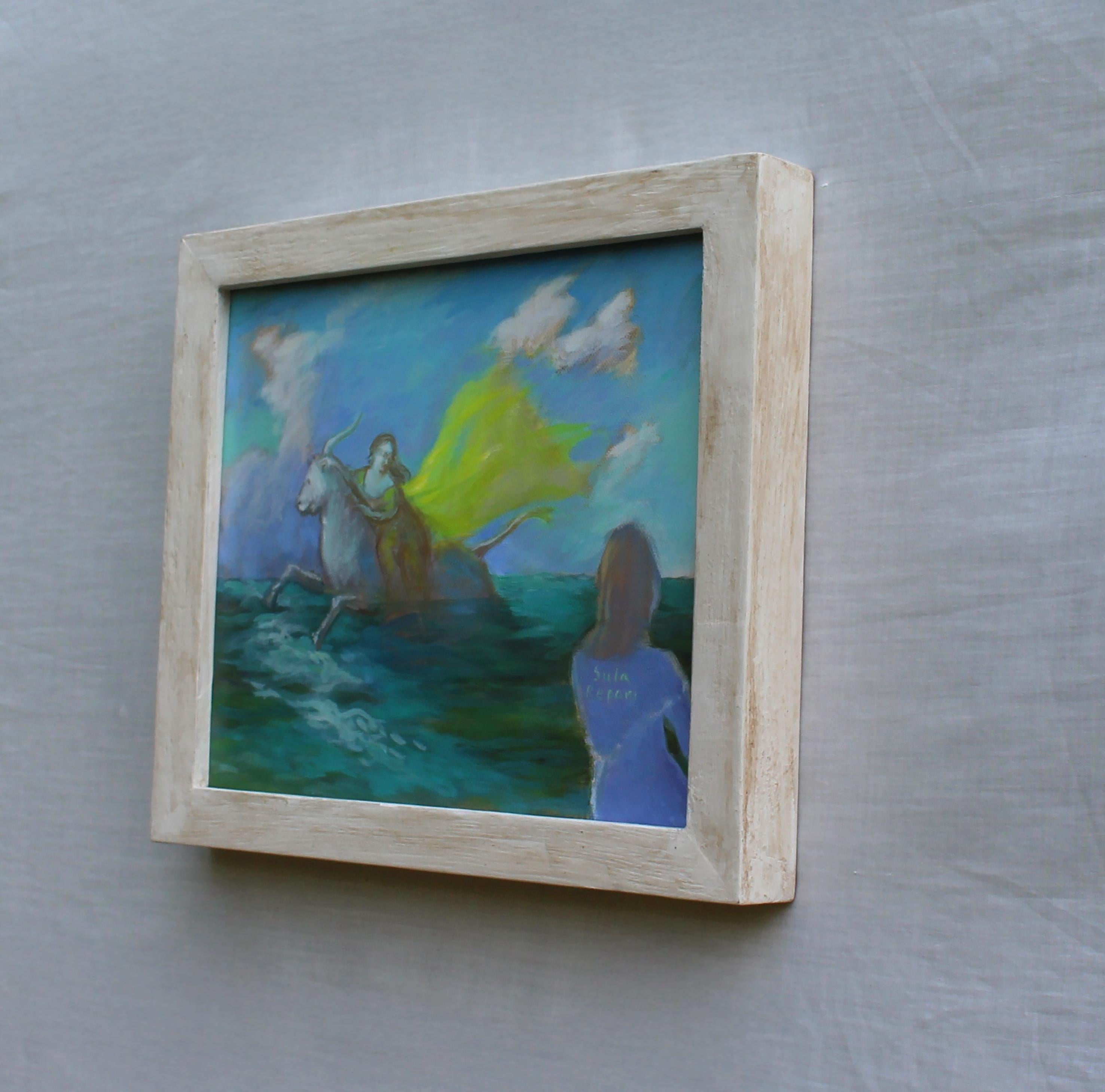 Mythologische Seeszene in Öl mit Stier und weiblicher Figur. Der Raub von Europa Zwei (Zeitgenössisch), Painting, von Sula Repani
