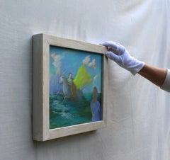 Scène de mer mythologique à l'huile avec taureau et personnage féminin. Le viol de l'Europe 2