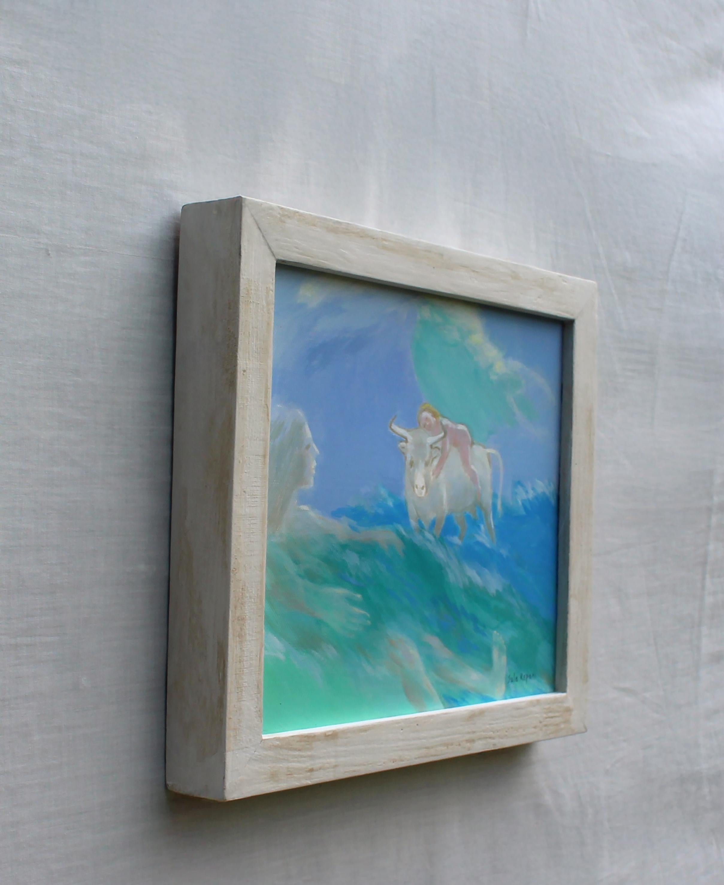 Akt und weißer Stier Mythologische Ölgemälde auf Leinwand. Der Raub von Europa Vier (Zeitgenössisch), Painting, von Sula Repani