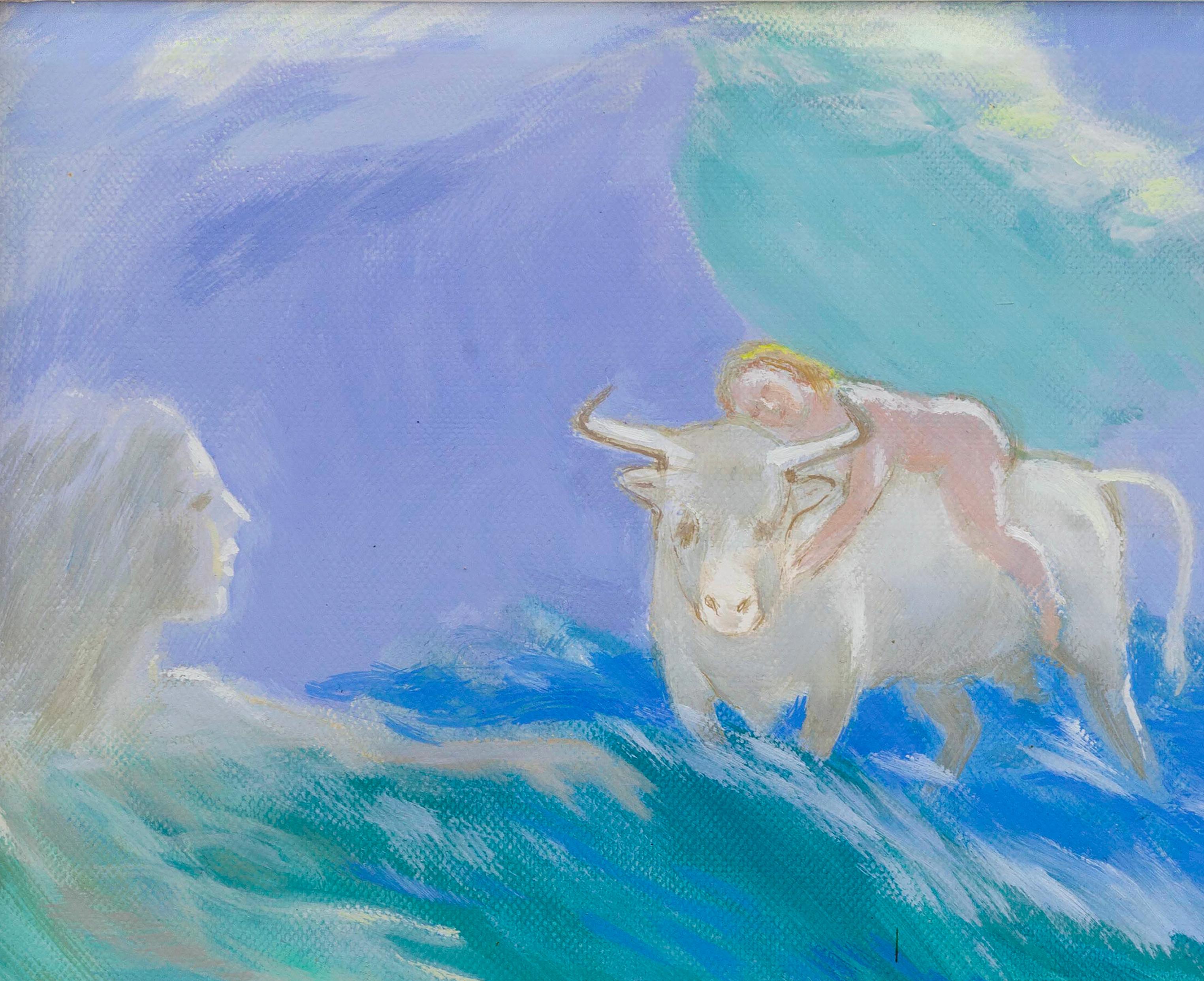 Akt und weißer Stier Mythologische Ölgemälde auf Leinwand. Der Raub von Europa Vier im Angebot 2