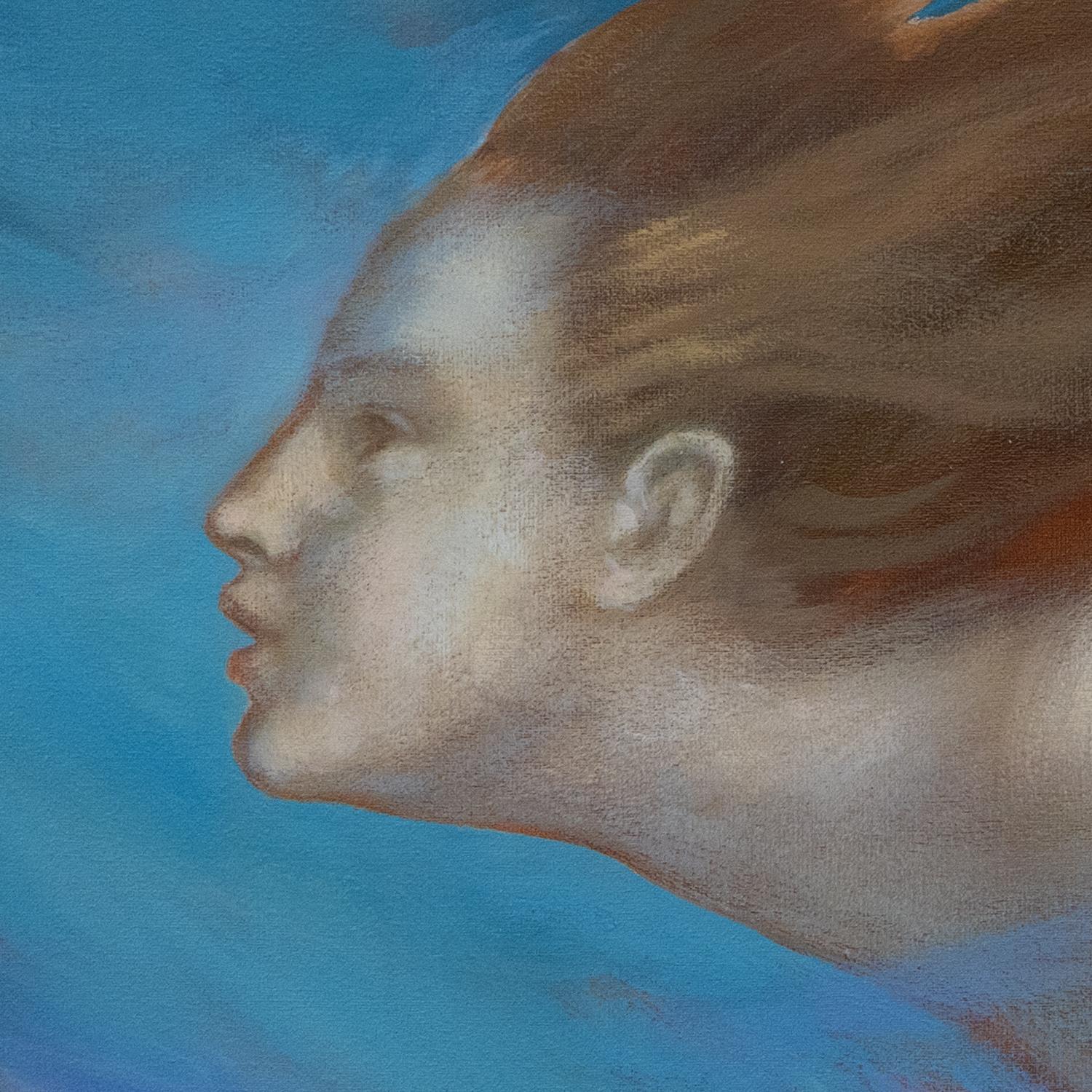 Retrato subacuático de una nadadora - Pintura al óleo en tonos azules oceánicos - Landscape Painting Azul de Sula Repani