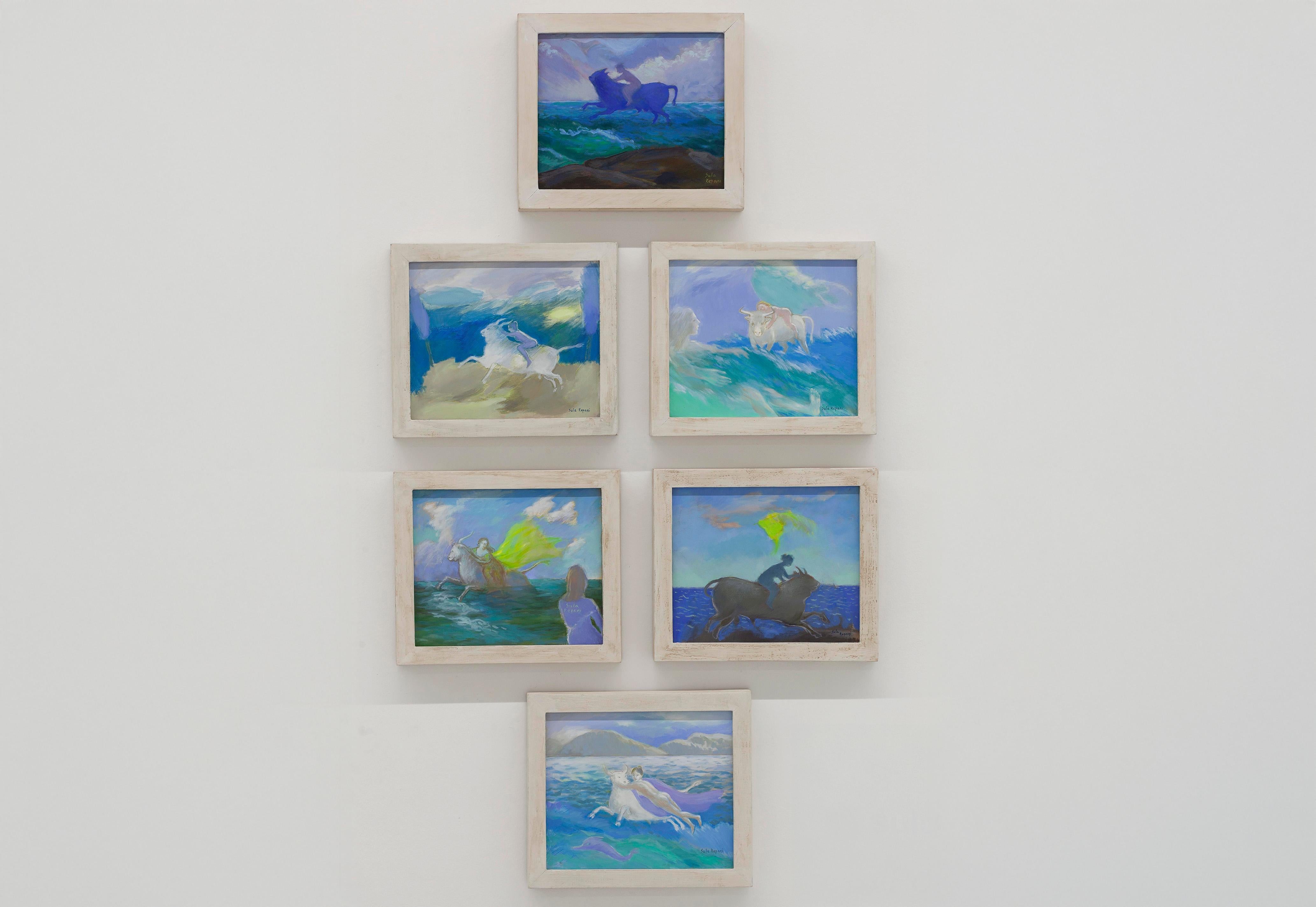 Série Le viol de l'Europe Ensemble de six peintures à l'huile mythologiques sur toile encadrée en vente 4