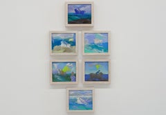 Mediterranean Coastal Figurative Oil Paintings Set of Six Framed Canvases