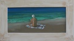 White Turban – 2024, Oil on Cardboard, Contemporary Figurative Beach Scene