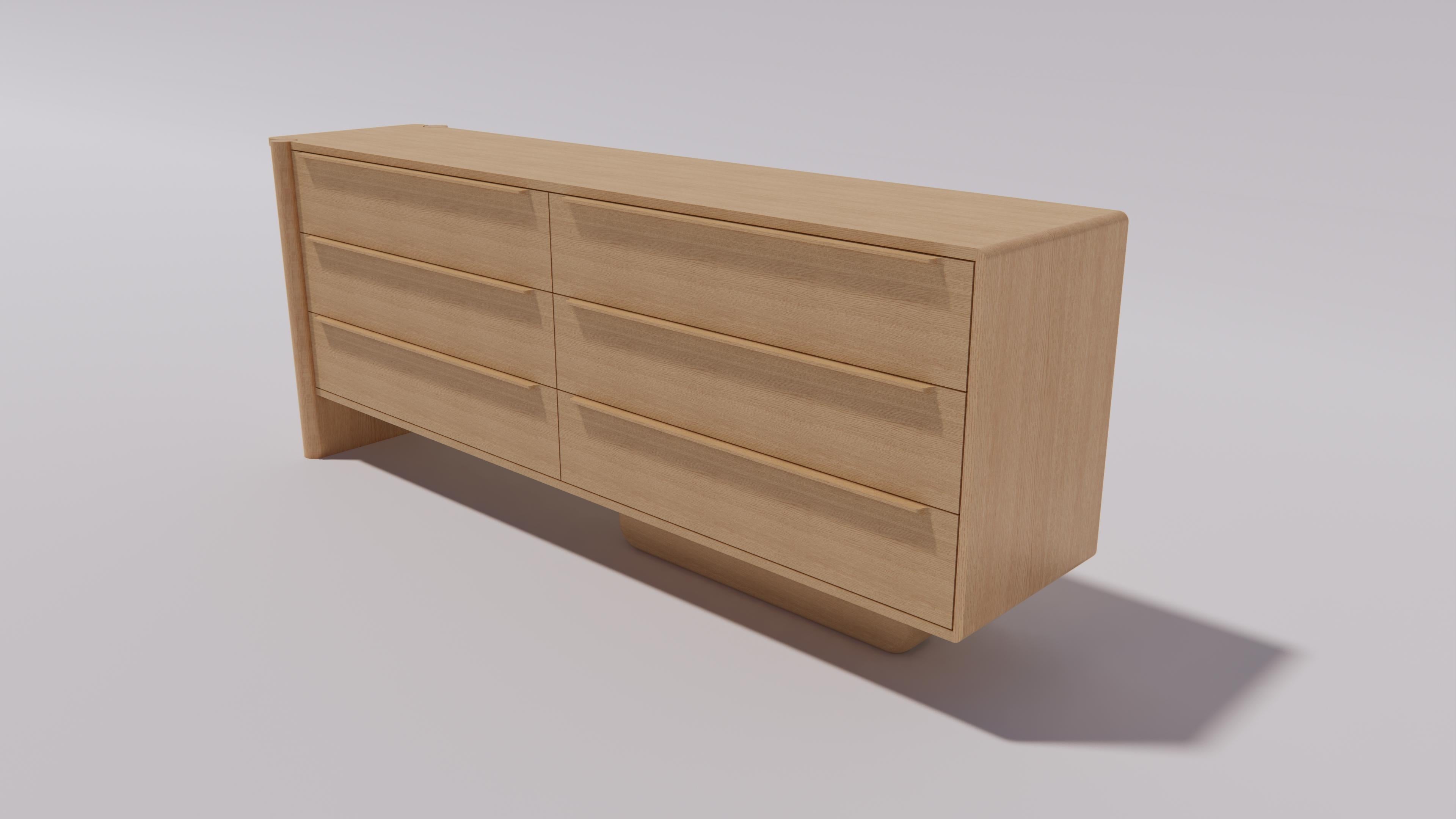 The Sulaco six drawer dresser features an elevated blend of clean lines with its organic form all while providing a tailored look. Generous 8” tall by15” deep drawers yield an ample amount of storage for sleek organization. 

84
