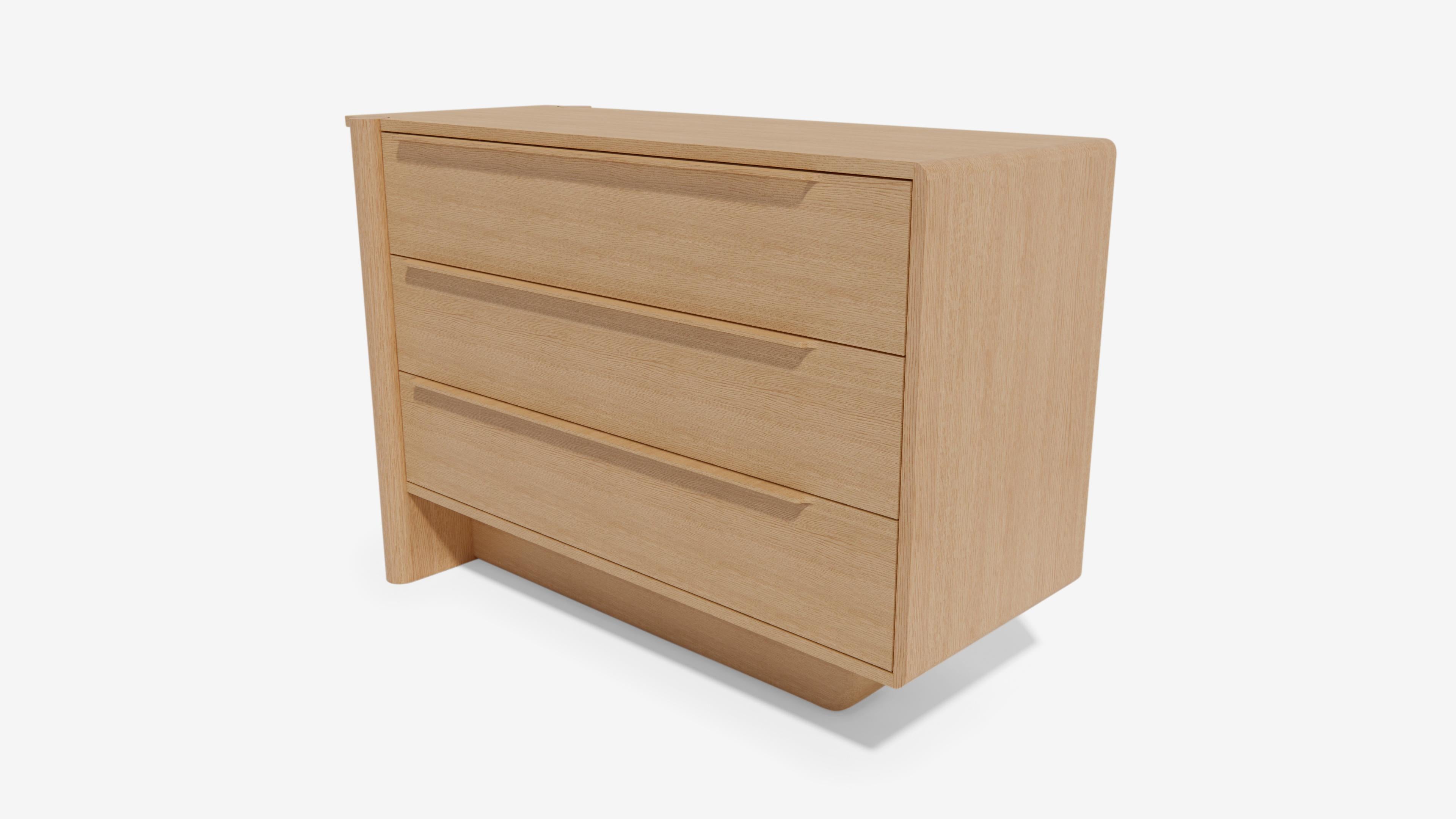 The Sulaco three drawer dresser features an elevated blend of clean lines with its organic form all while providing a tailored look. Generous 8” tall by15” deep drawers yield an ample amount of storage for sleek organization. 

48