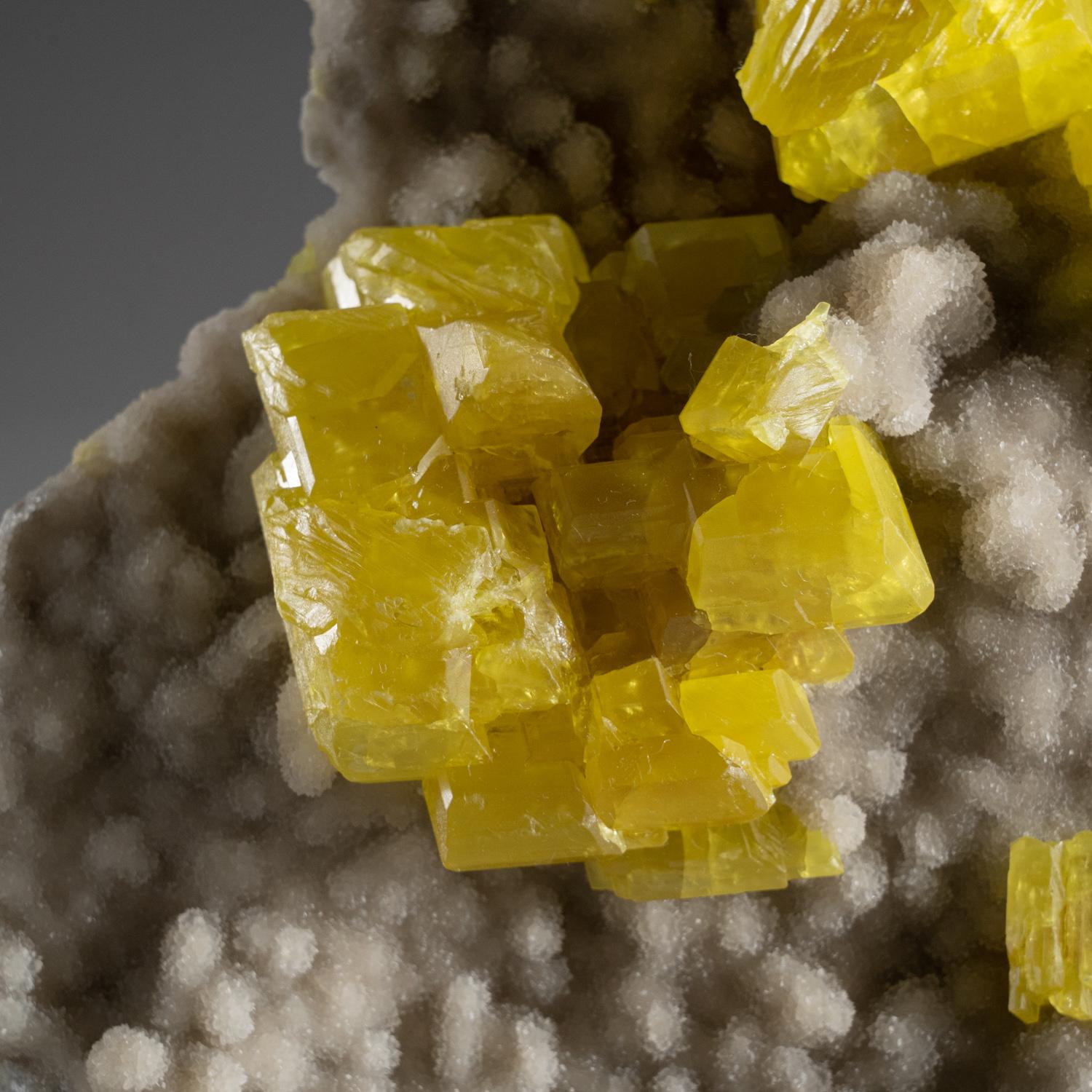 Italian Sulfur on Aragonite Mineral from Agrigento Province, Sicily, Italy For Sale