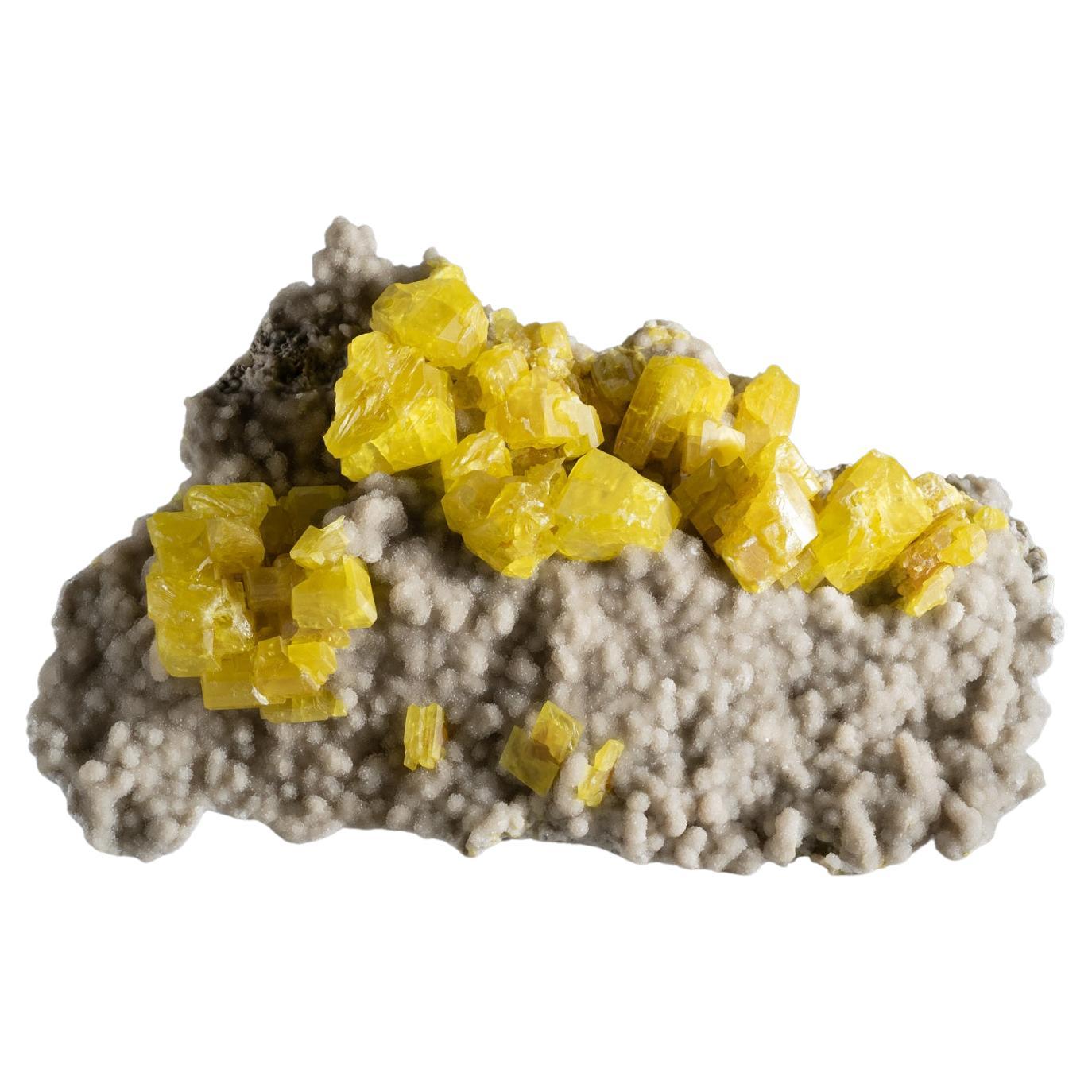 Sulfur on Aragonite Mineral from Agrigento Province, Sicily, Italy