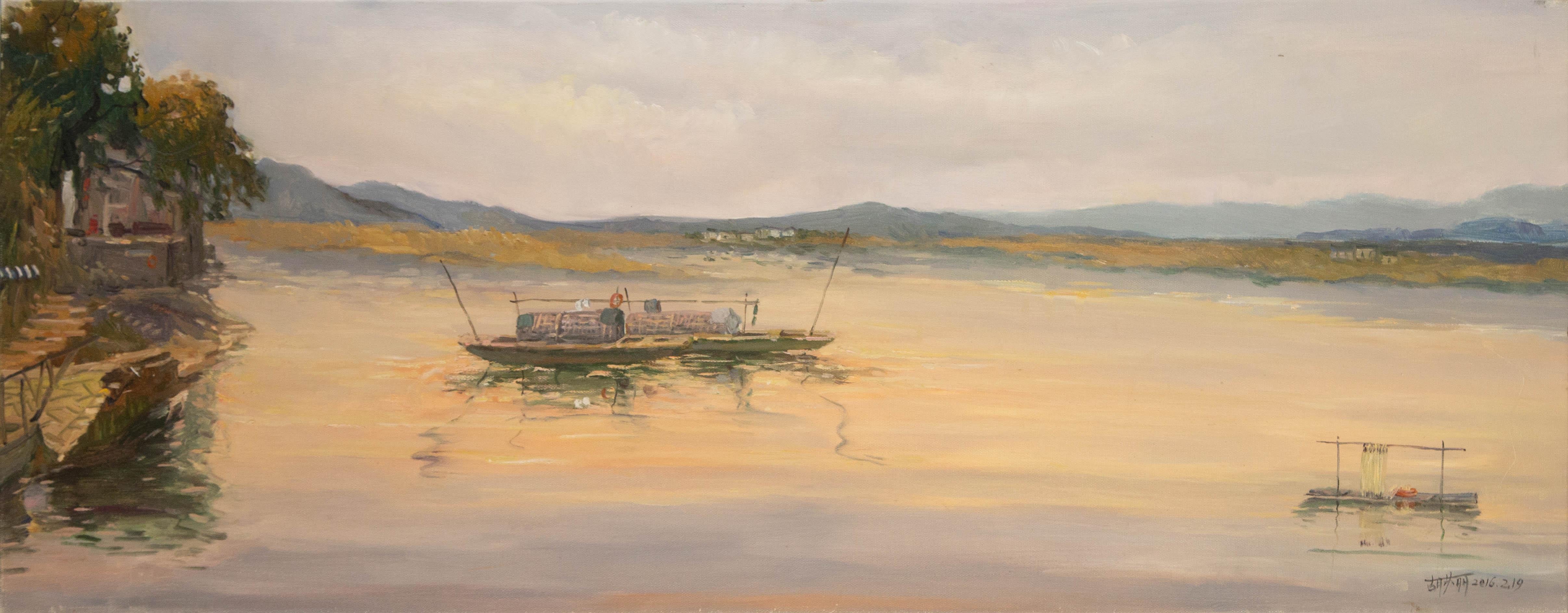  Title: The Beauty of Oujiang River
 Medium: Oil on canvas
 Size: 46.75 x 19.5 inches
 Frame: Framing options available!
 Condition: The painting appears to be in excellent condition.
 
 Year: 2016
 Artist: Suli Hu
 Signature: Signed
 Signature