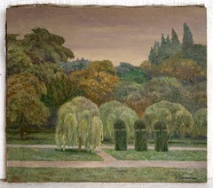 Evening Park Landscape Painting Vintage Oil Canvas Original Art by Sulimenko A.