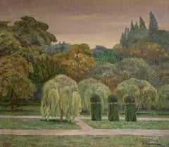 Evening Park Landscape Painting Vintage Oil Canvas Original Art by Sulimenko A.