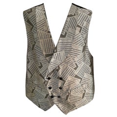 Sulka Mens Vintage Double Breasted Silk Vest with Opera Score Motif XL
