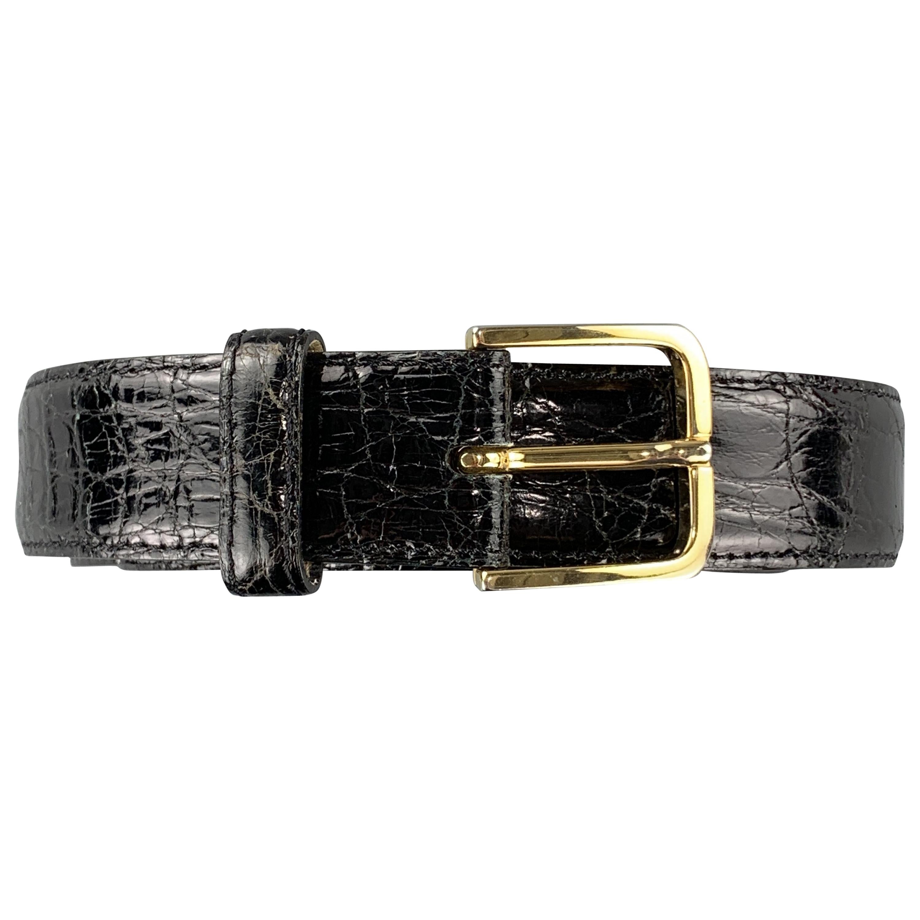 SULKA Size 36 Black Crocodile Patent Leather Belt