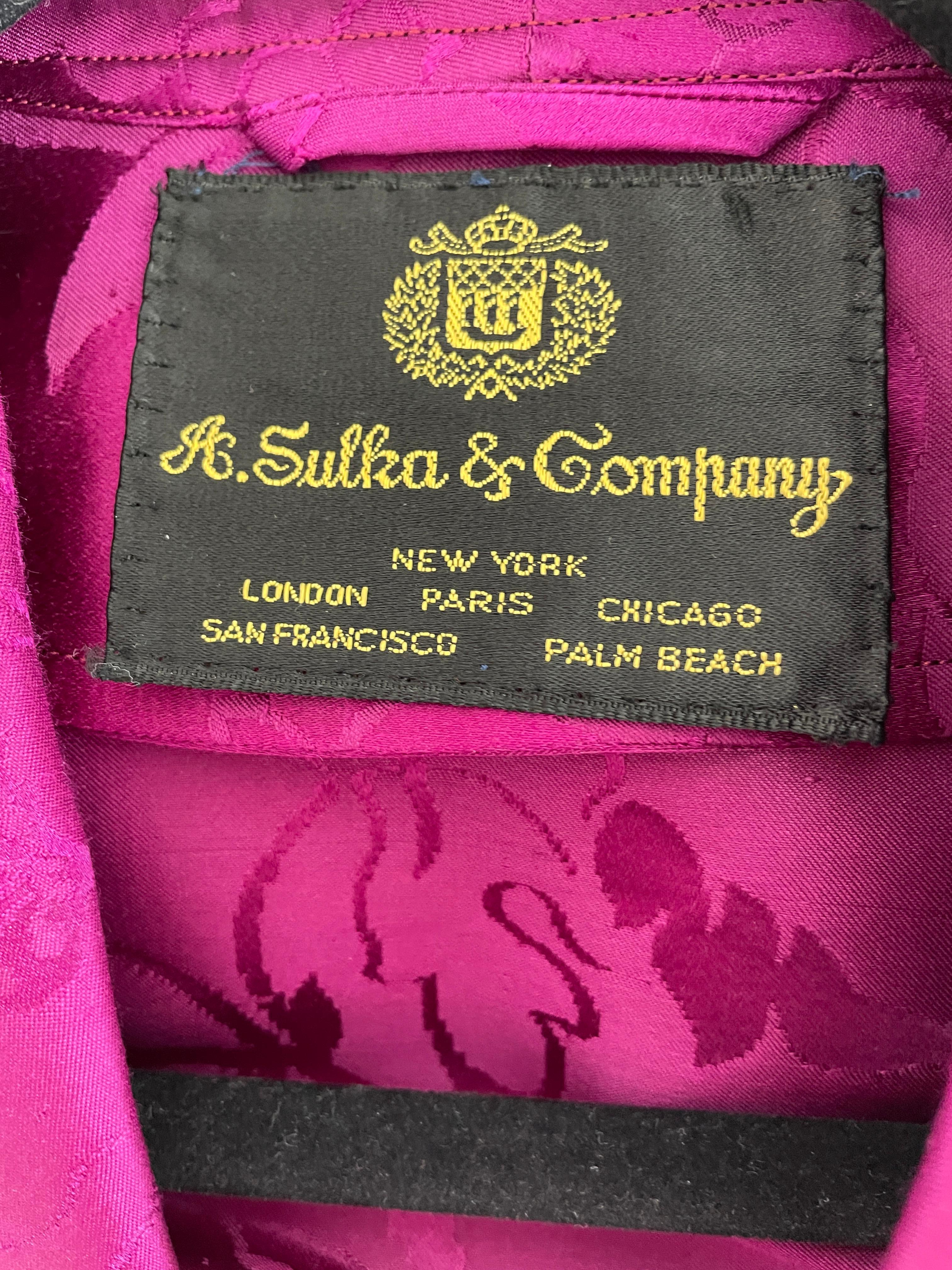 Sulka Unlined 1950's Bespoke Purple Silk Smoking Jacket In Excellent Condition In Cloverdale, CA