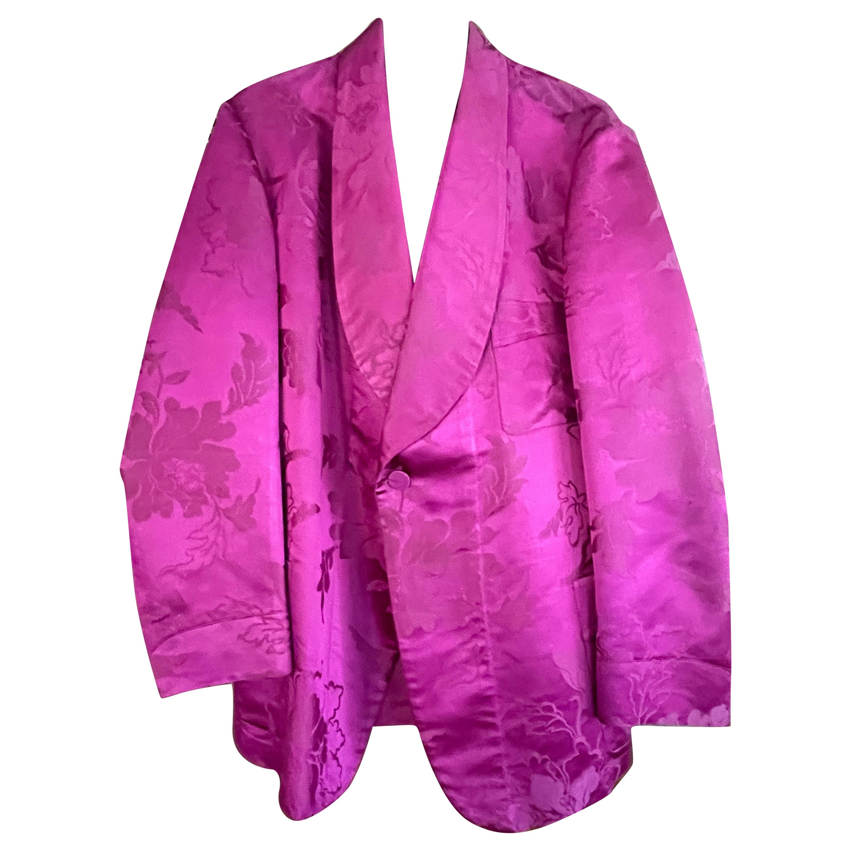 Sulka Unlined 1950's Bespoke Purple Silk Smoking Jacket