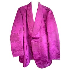 Sulka Unlined 1950's Bespoke Purple Silk Smoking Jacket