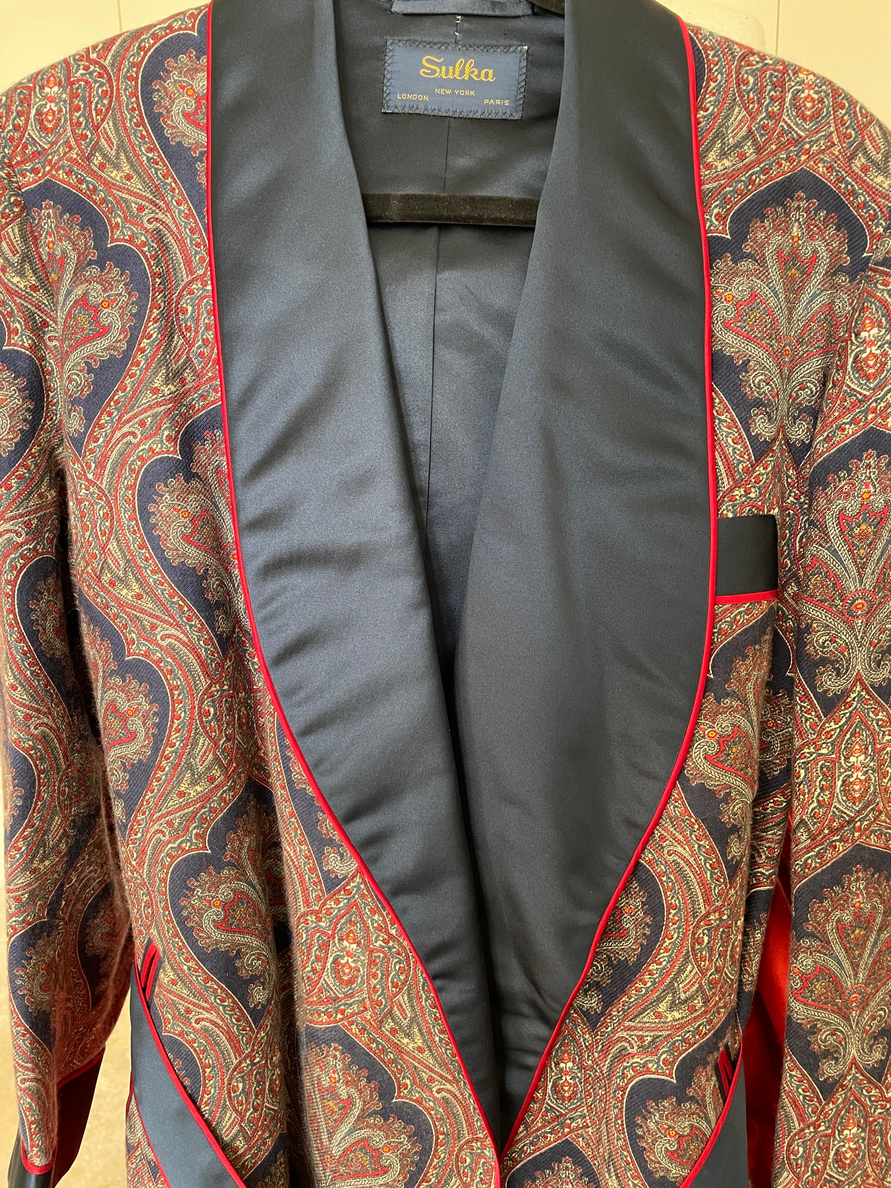 Sulka Unworn Bespoke Vintage Paisley Cashmere Silk Lined Smoking Evening Robe For Sale 2
